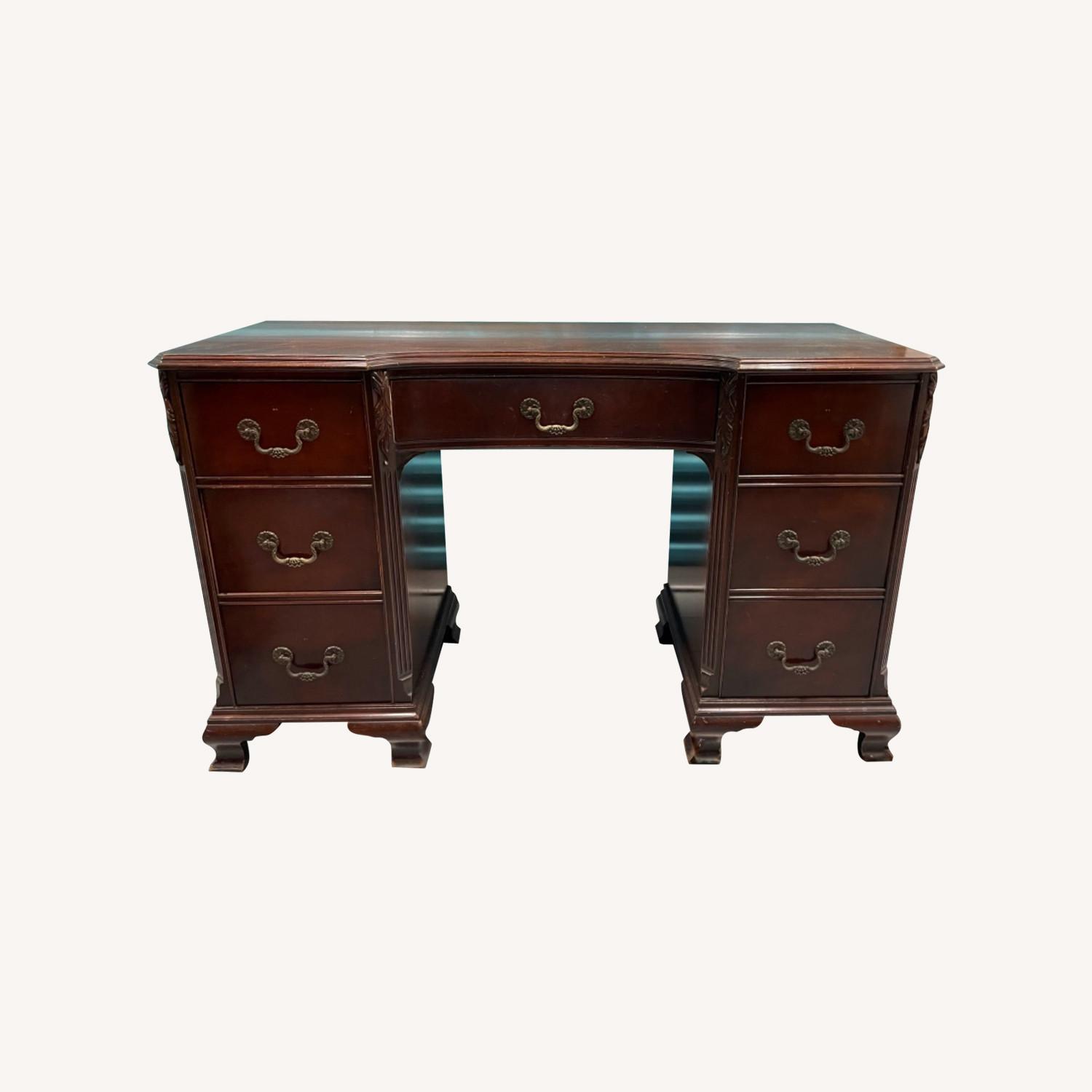 Antique 1930s Sold Mahogany Writing Desk - image-0