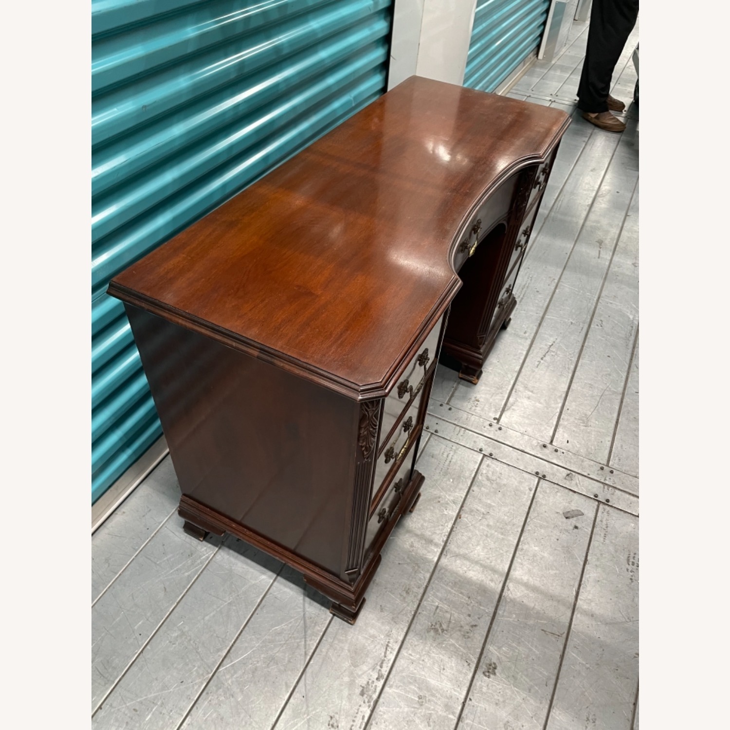 Antique 1930s Sold Mahogany Writing Desk - image-11