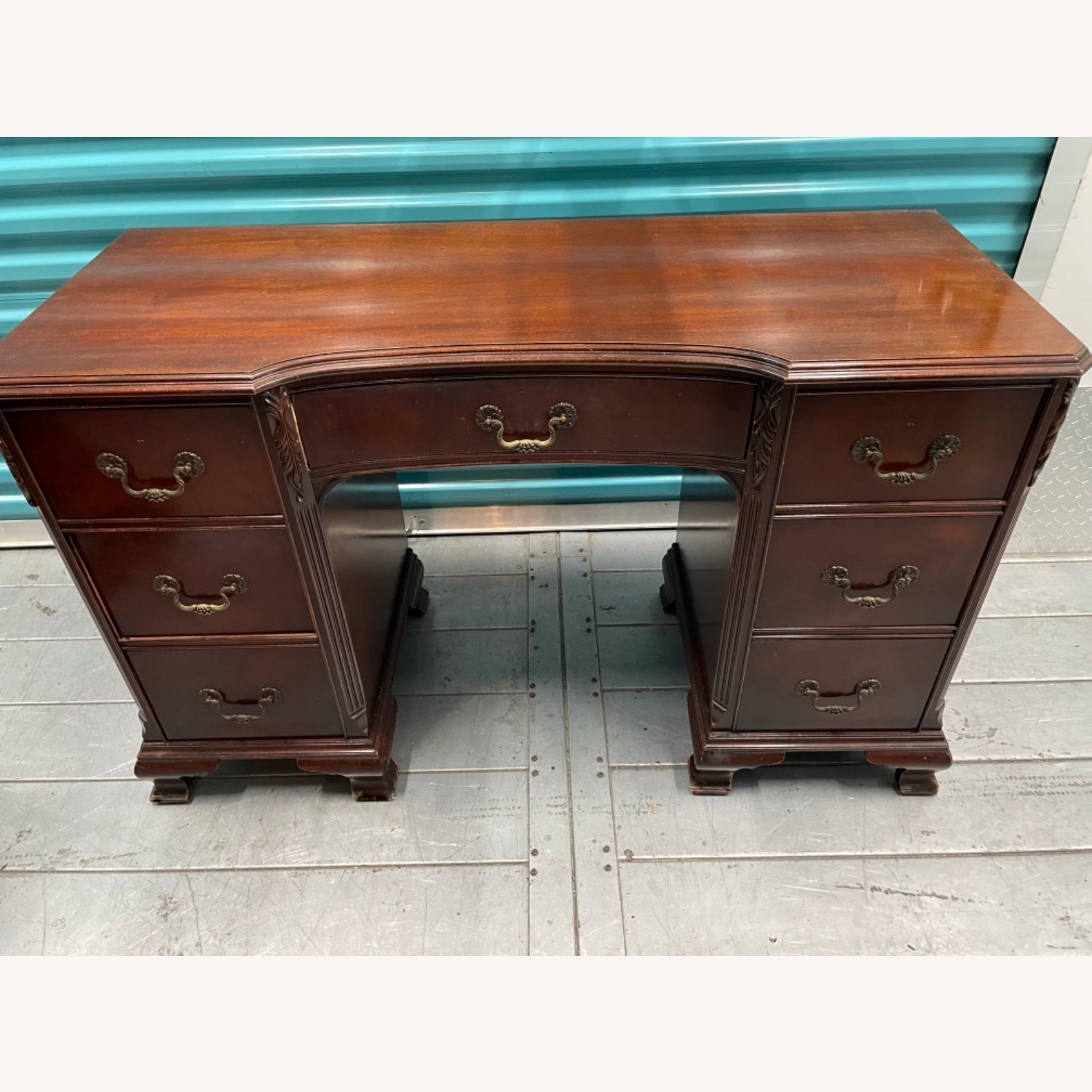 Antique 1930s Sold Mahogany Writing Desk - image-7