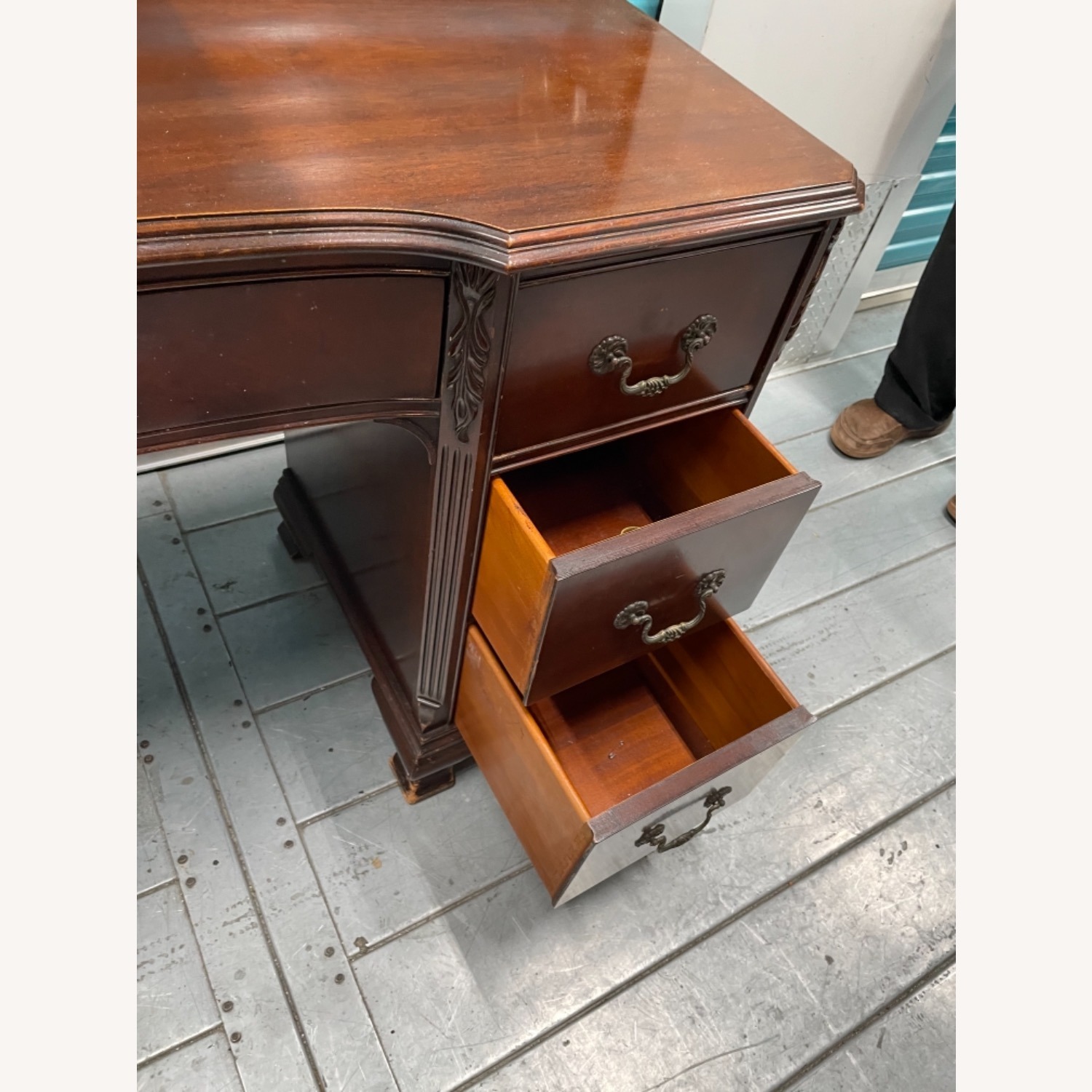 Antique 1930s Sold Mahogany Writing Desk - image-27
