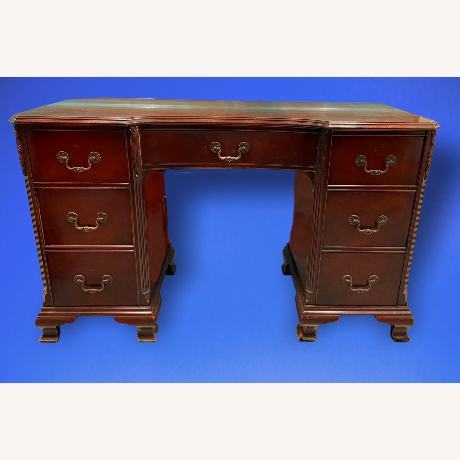 Antique 1930s Sold Mahogany Writing Desk - image-3