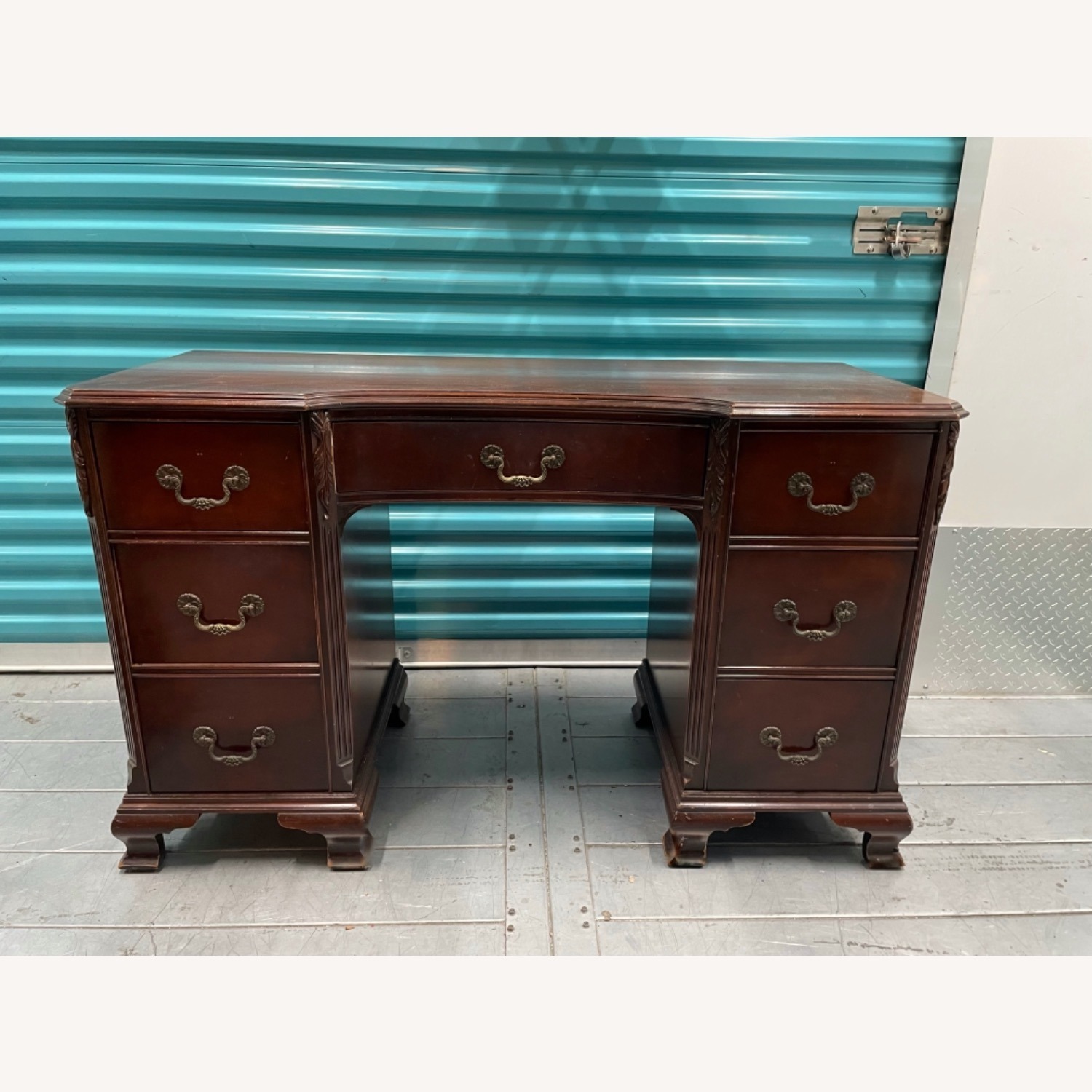Antique 1930s Sold Mahogany Writing Desk - image-1