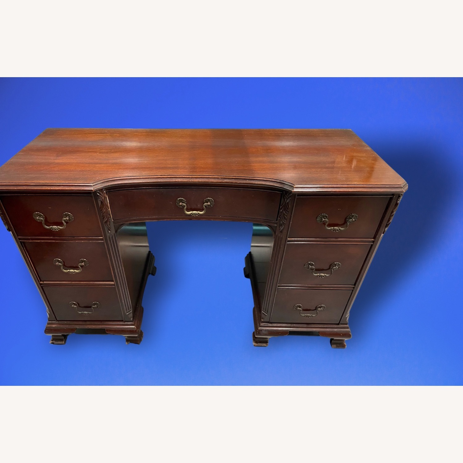 Antique 1930s Sold Mahogany Writing Desk - image-2