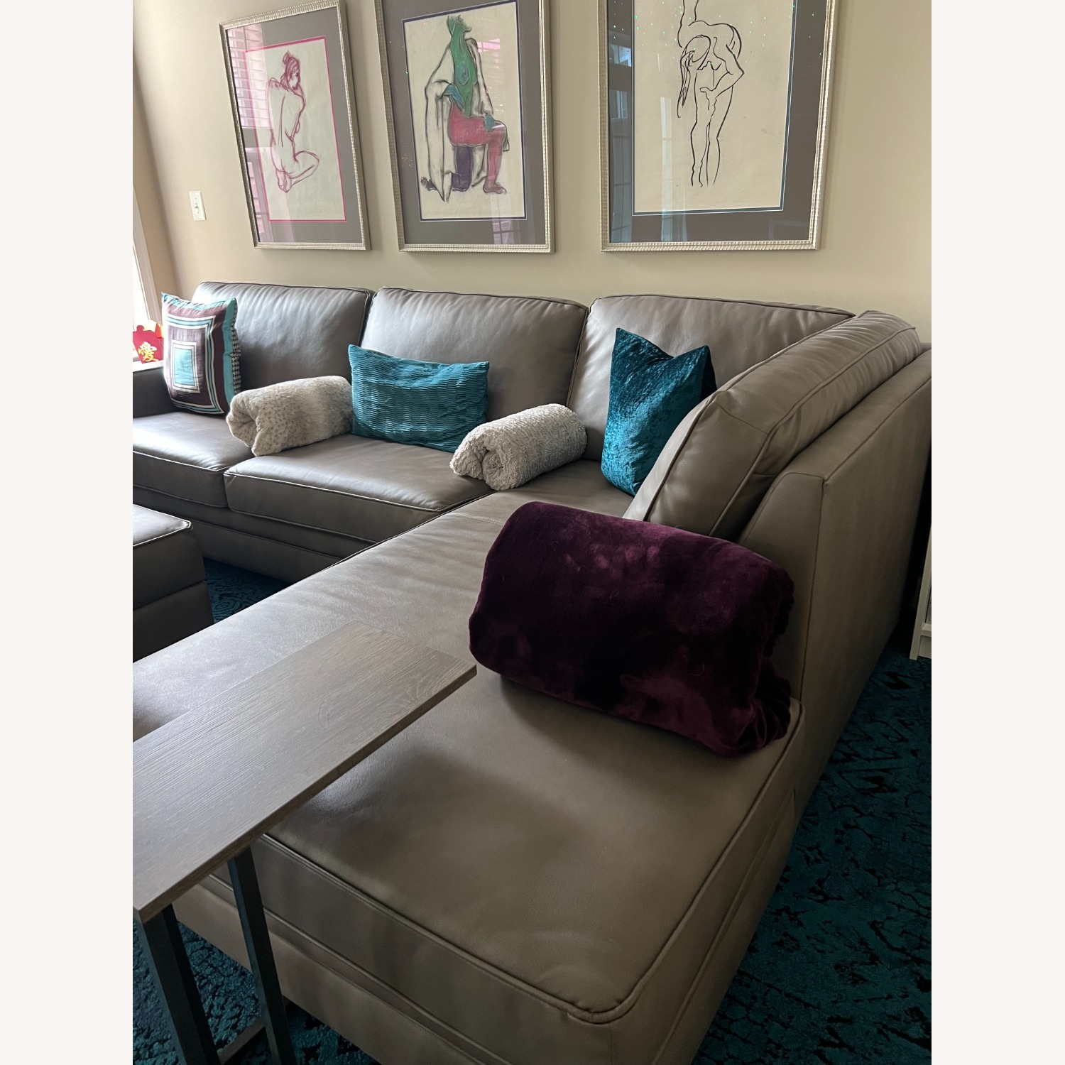 Gray Sectional Sofa With Lounge and Ottoman - image-3