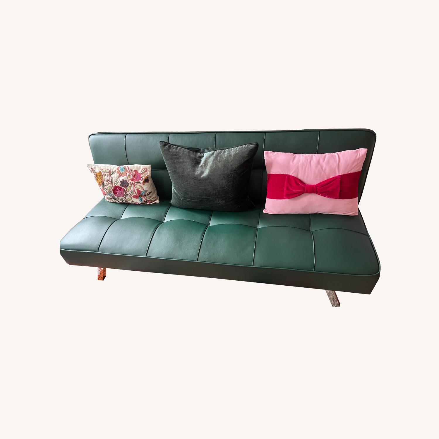 Green Leather Futon Sofa Bed Sleeper - image-0