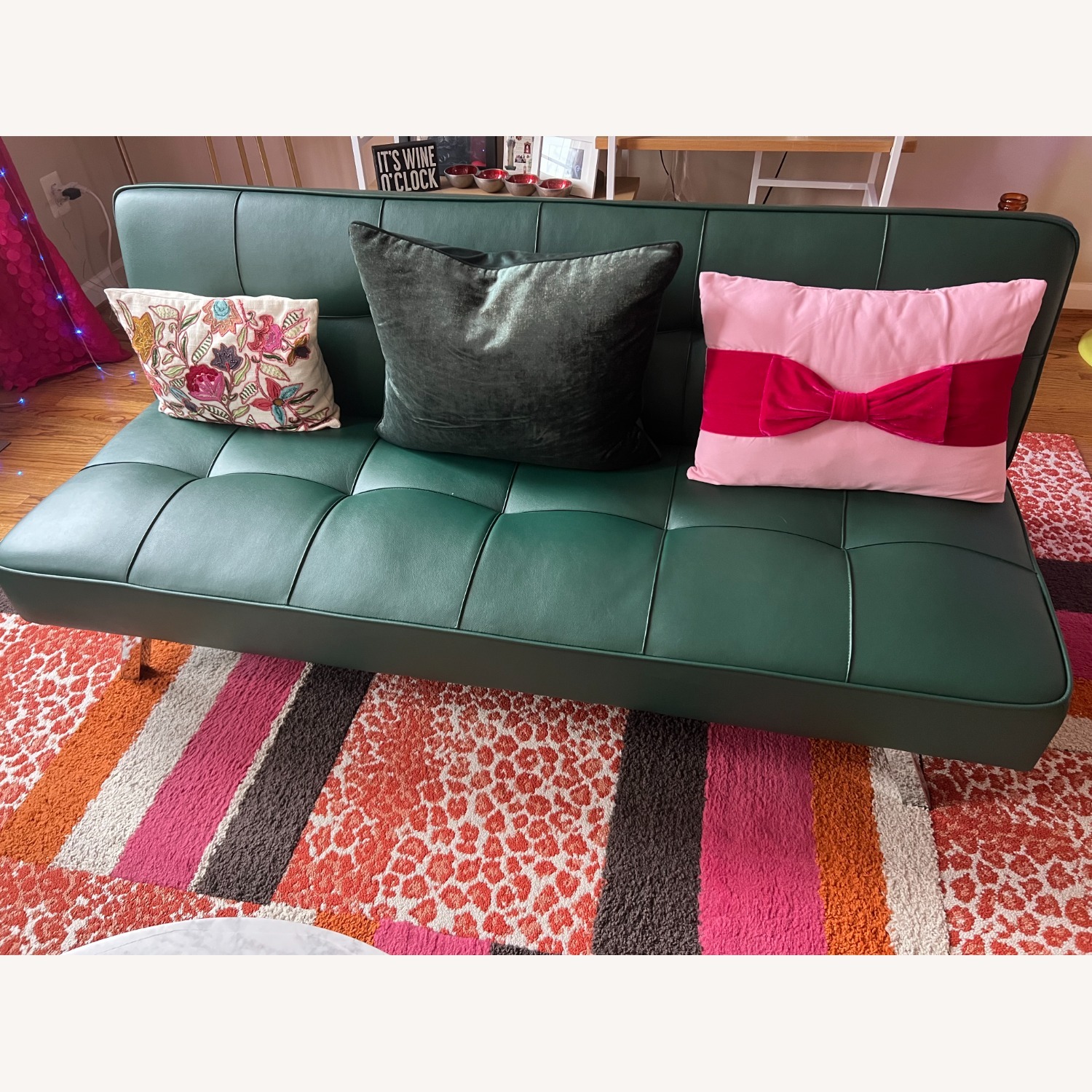 Green Leather Futon Sofa Bed Sleeper - image-1