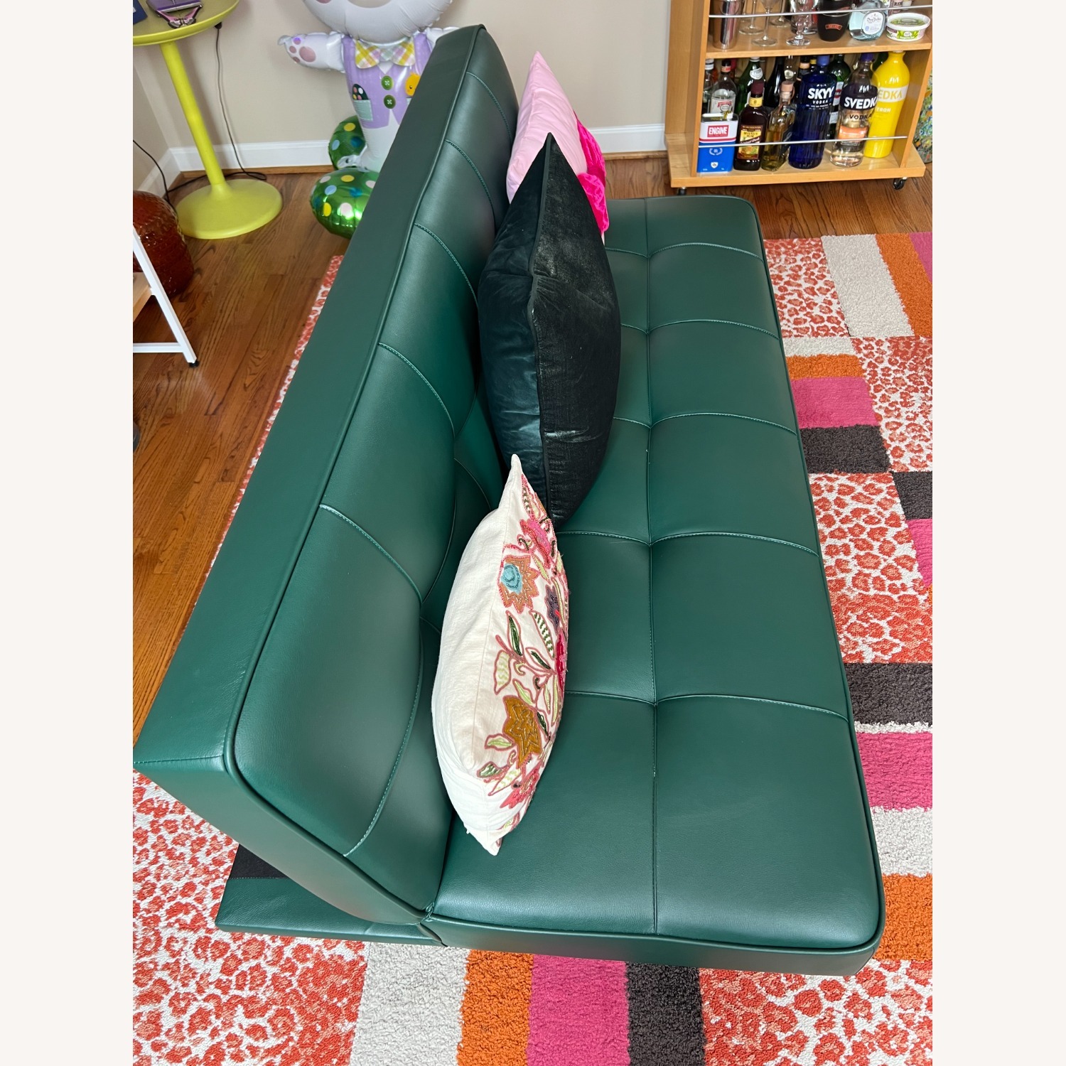 Green Leather Futon Sofa Bed Sleeper - image-3