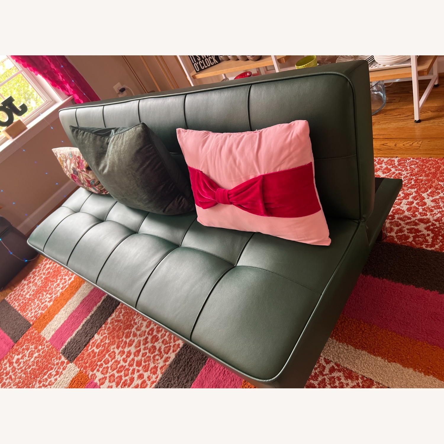 Green Leather Futon Sofa Bed Sleeper - image-2