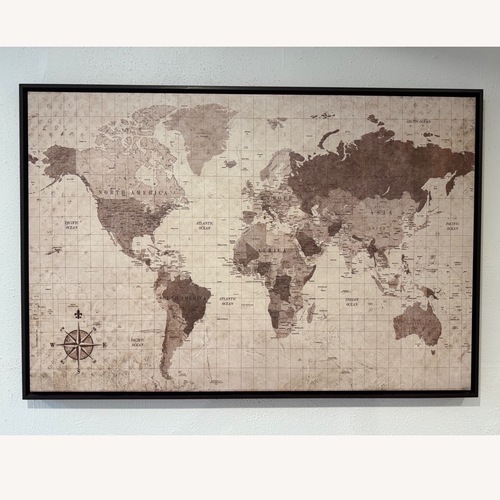 Used Wayfair Framed Distressed World Map Canvas Wall Art for sale on AptDeco