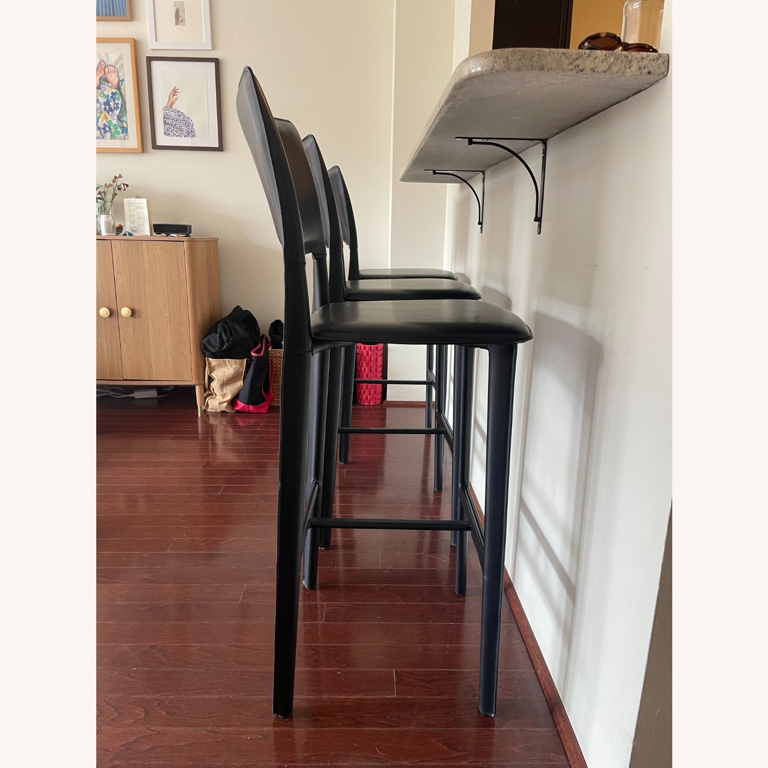 Maria Yee Black Leather Bar Stool - image-3