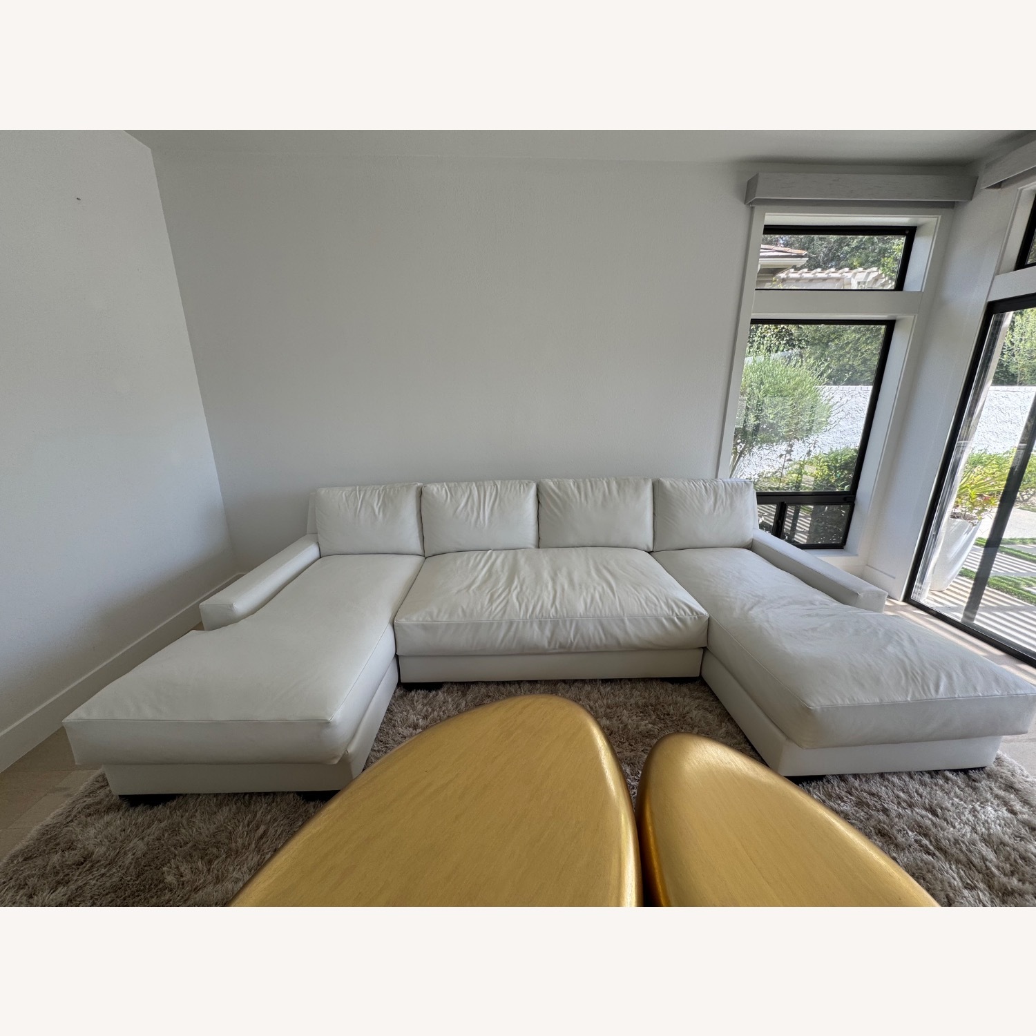 Restoration Hardware Custom Made White Leather Sectional Couch  - image-1