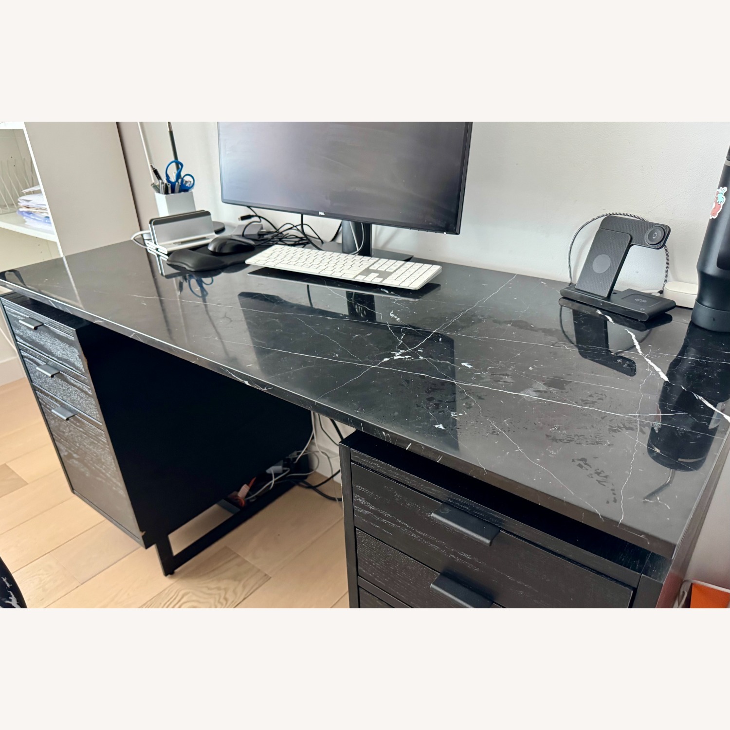 CB2 6-Drawer Black Oak Desk w Black Marble Top  - image-4