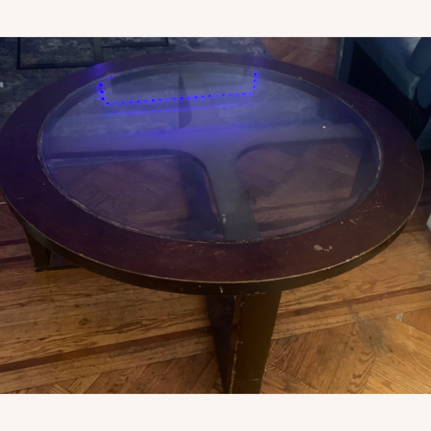 Round Coffe Wood Table With Glass - image-1