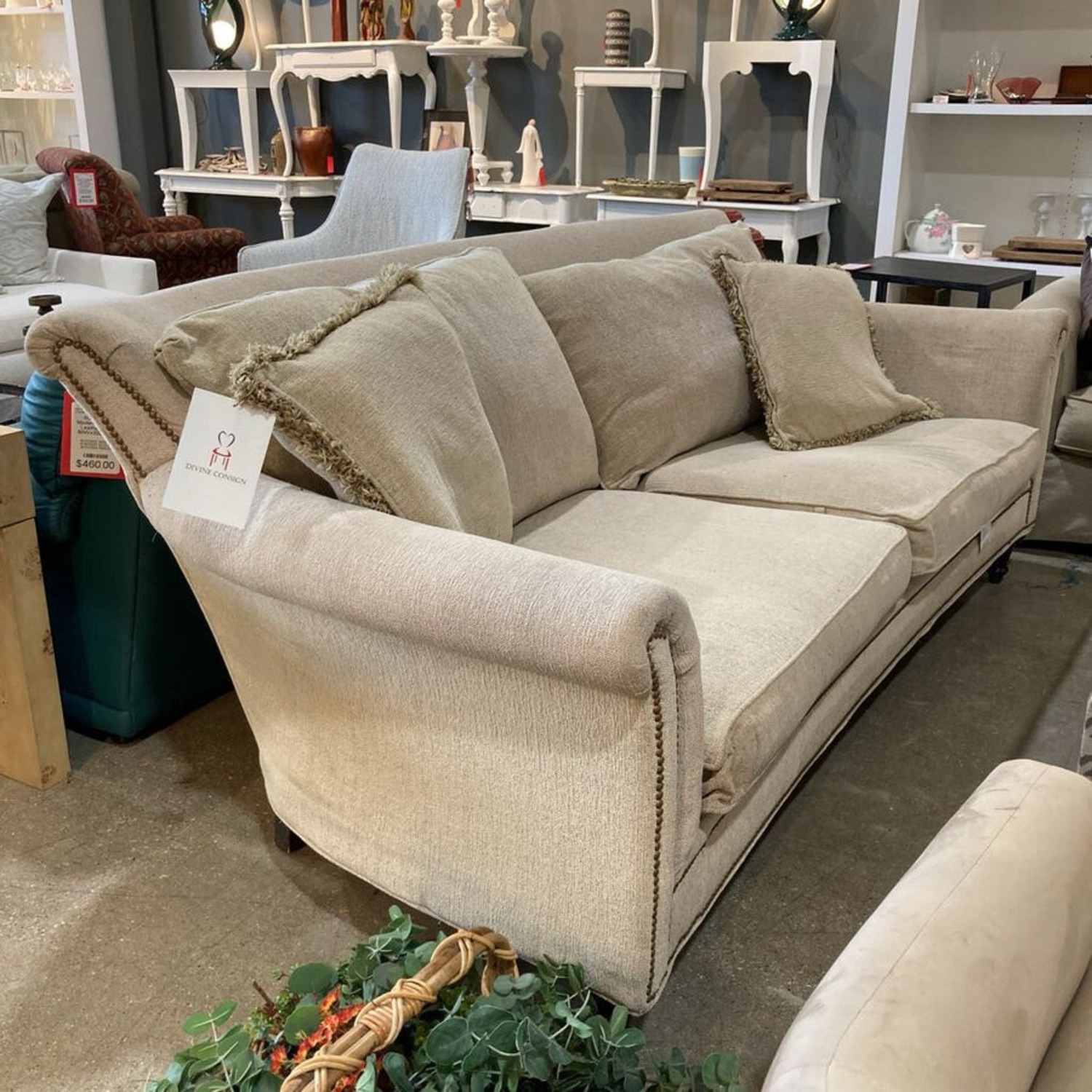 American Signature Upholstered Nailhead Trim Sofa - image-2