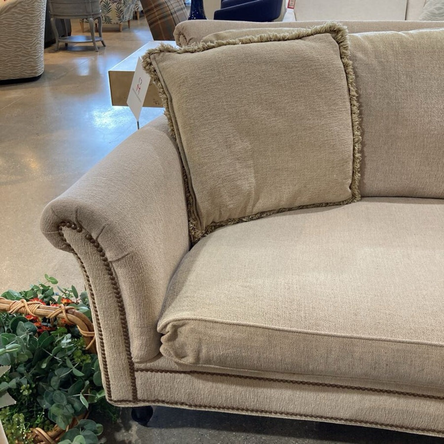 American Signature Upholstered Nailhead Trim Sofa - image-5