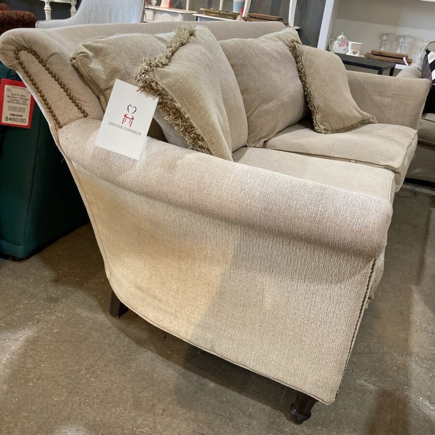 American Signature Upholstered Nailhead Trim Sofa - image-12