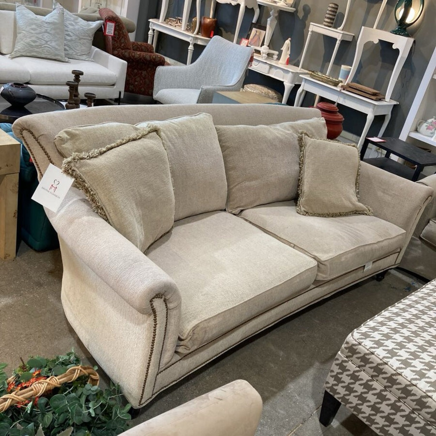 American Signature Upholstered Nailhead Trim Sofa - image-3