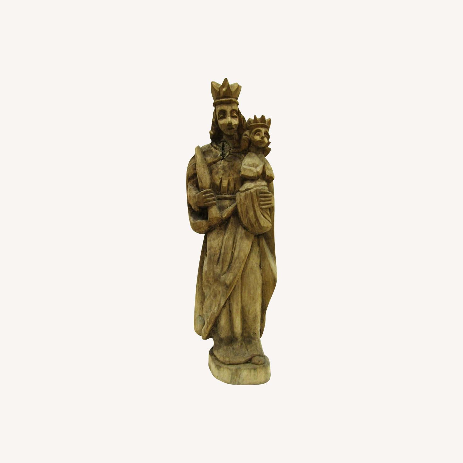 18th Century Carved Wood Madonna and Child Statue - AptDeco
