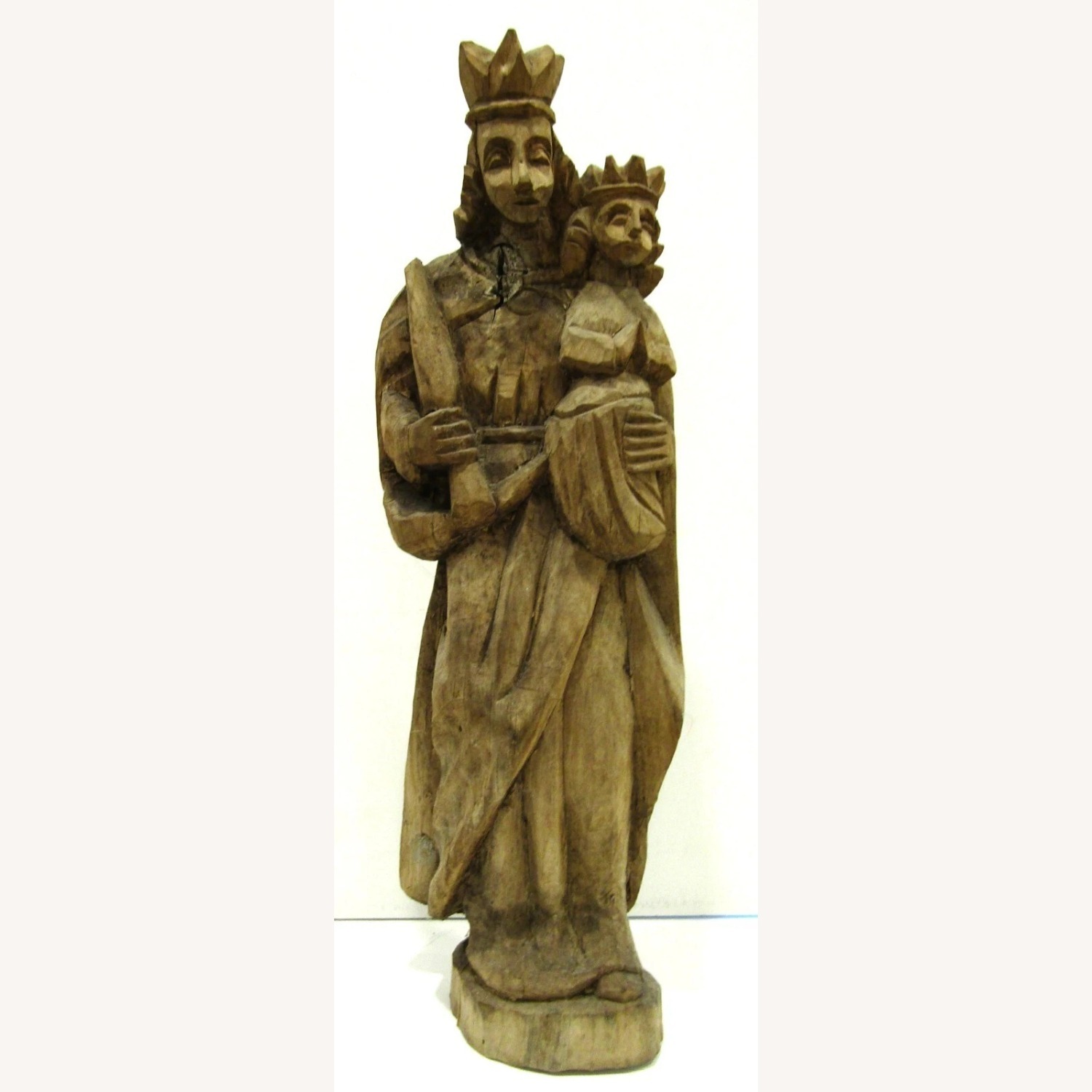 18th Century Carved Wood Madonna and Child Statue - AptDeco