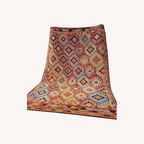 Used 1930S Rustic Cecim Kilim Rug Terracotta/Olive for sale on AptDeco