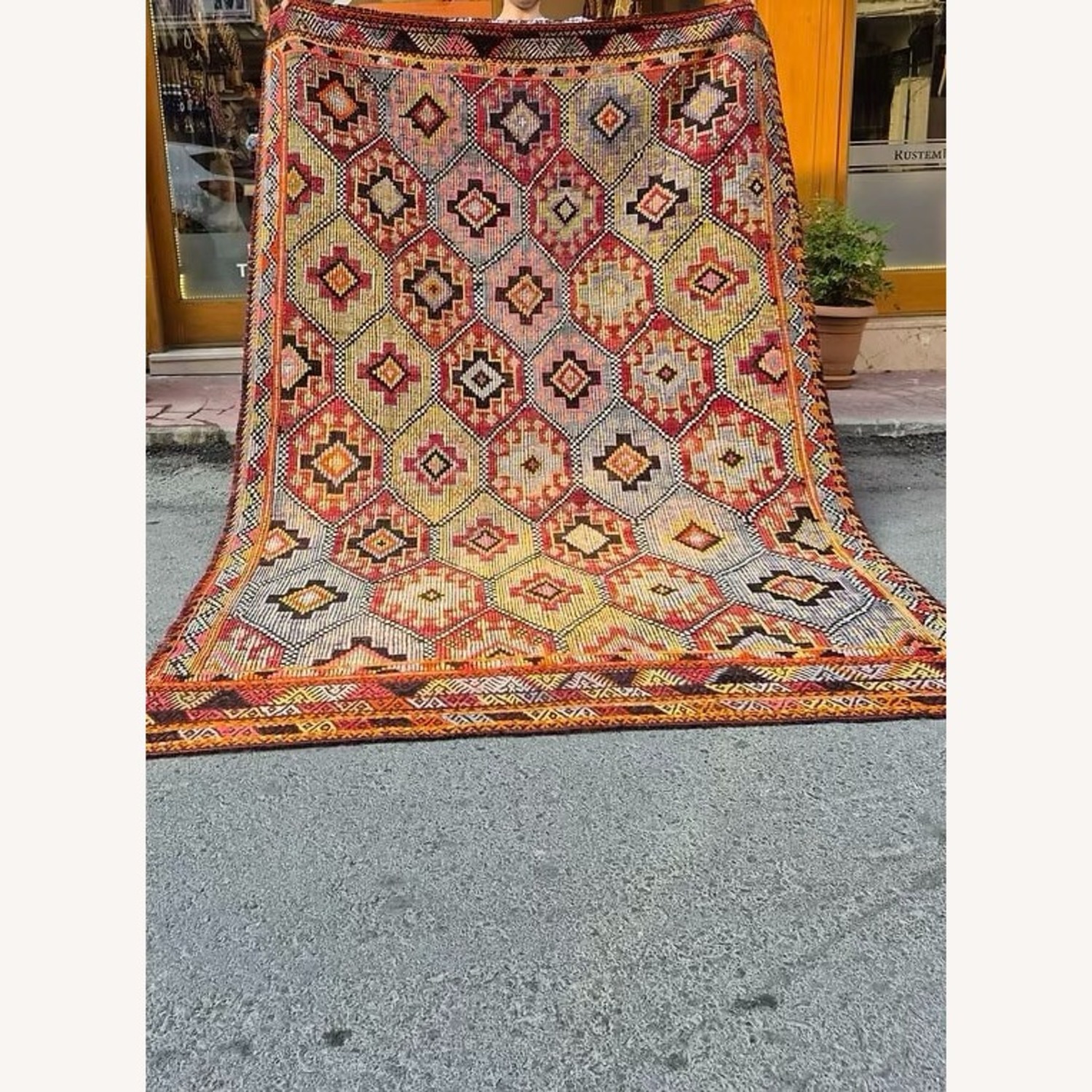 1930S Rustic Cecim Kilim Rug Terracotta/Olive - image-4