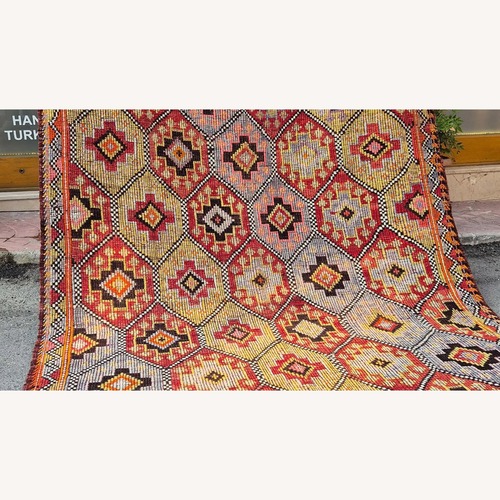 Used 1930S Rustic Cecim Kilim Rug Terracotta/Olive for sale on AptDeco
