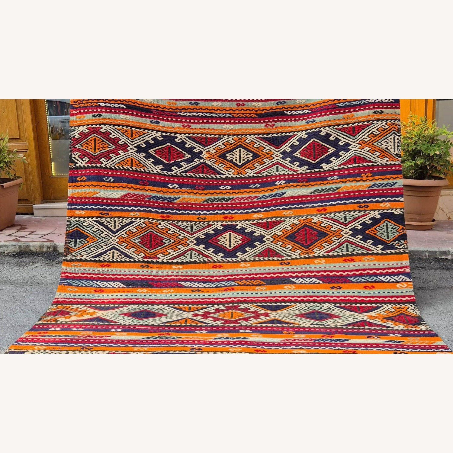 Turkish Textural Kilim Sunbaked Orange/Pomegranate - image-8