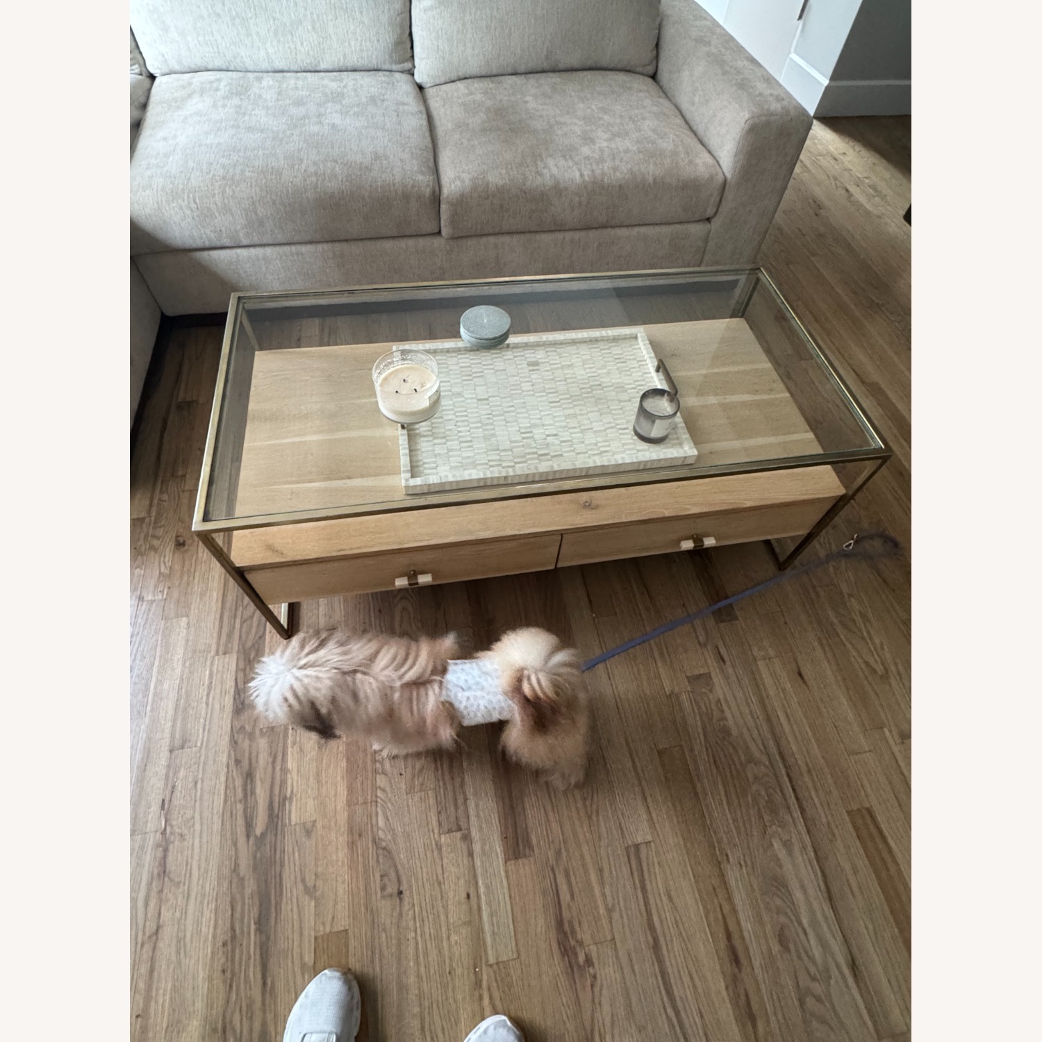 Anthropologie Framed Brass Coffee Table - image-1