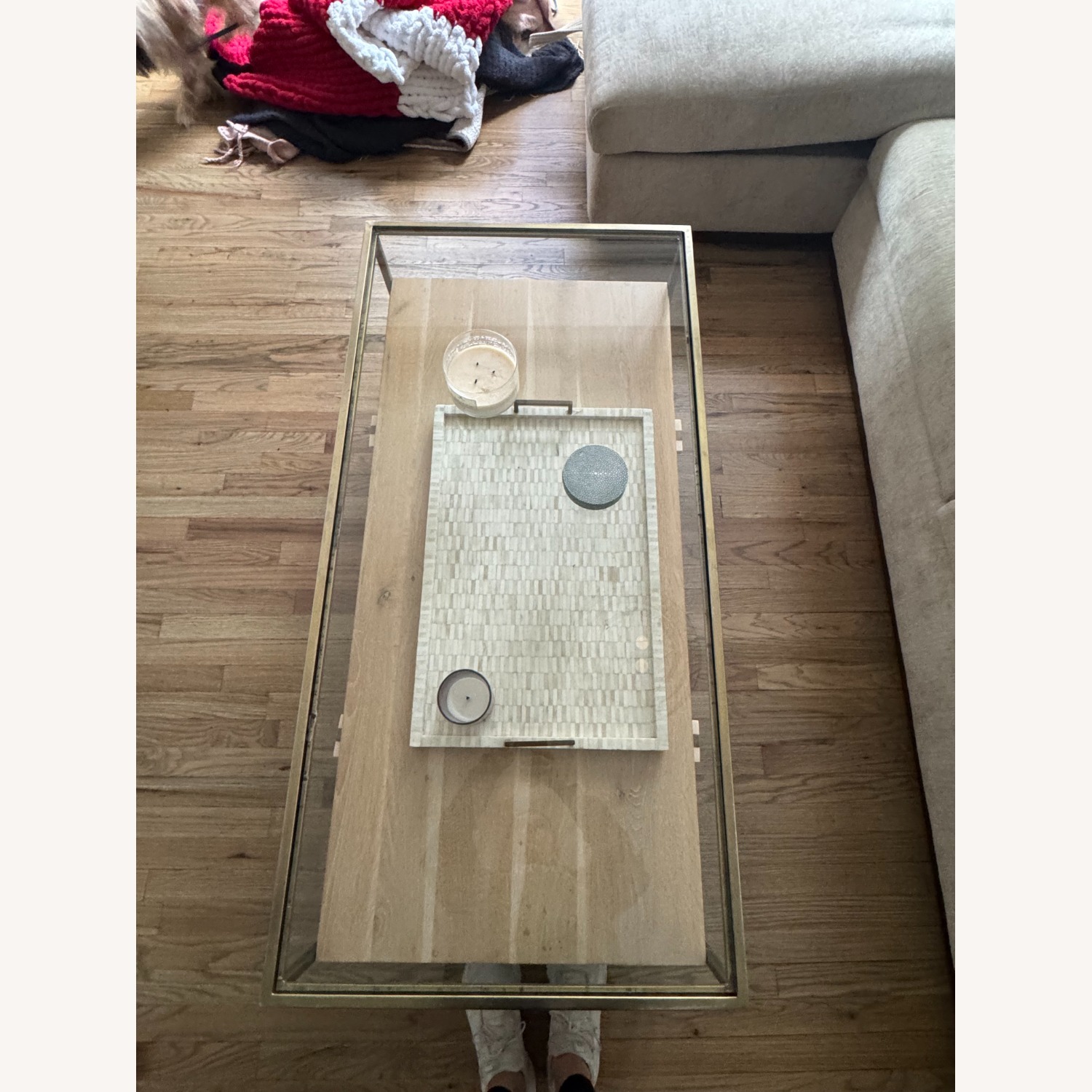 Anthropologie Framed Brass Coffee Table - image-3