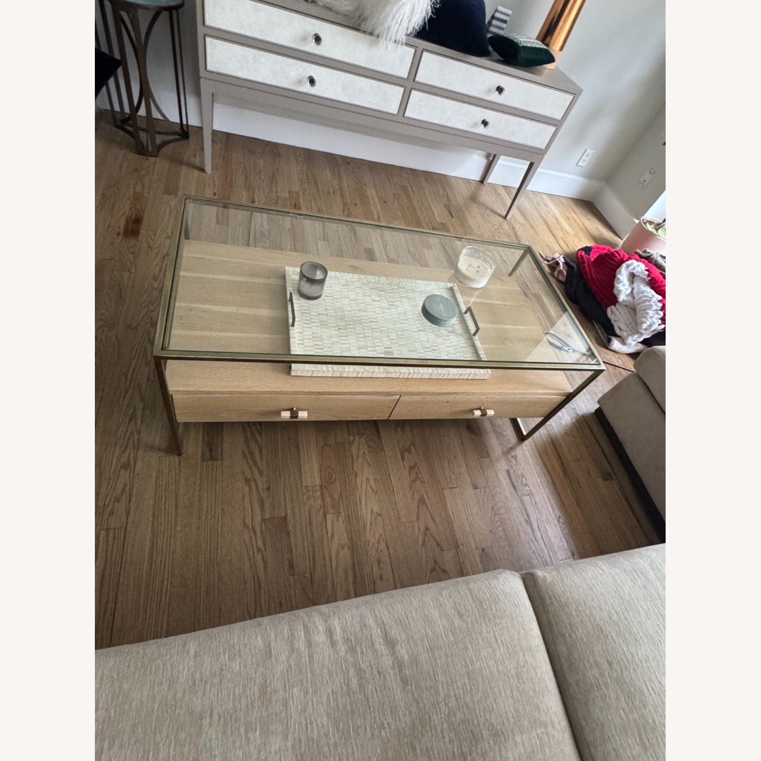 Anthropologie Framed Brass Coffee Table - image-2