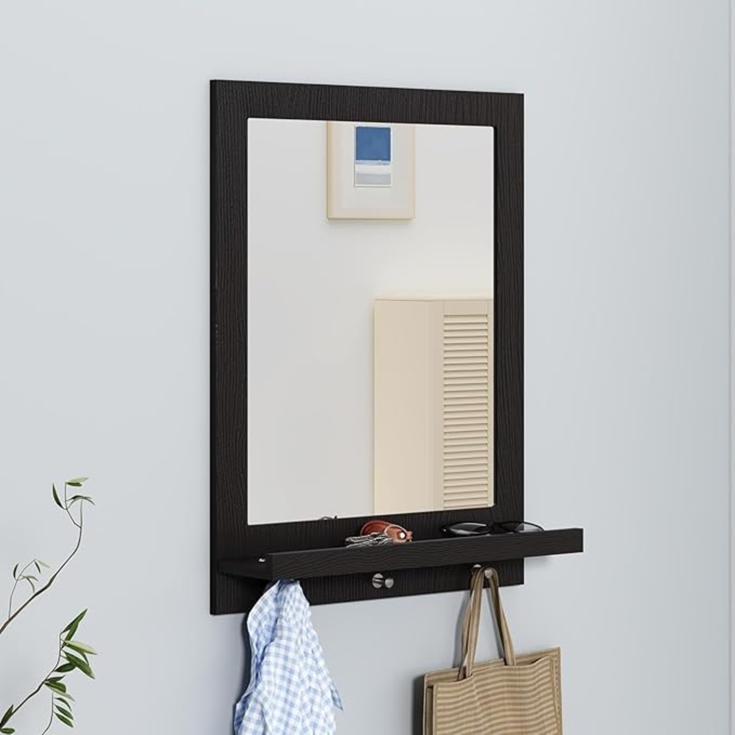 Amazon Artpower Rectangular Wall Mirror w Shelf & Hooks - image-6