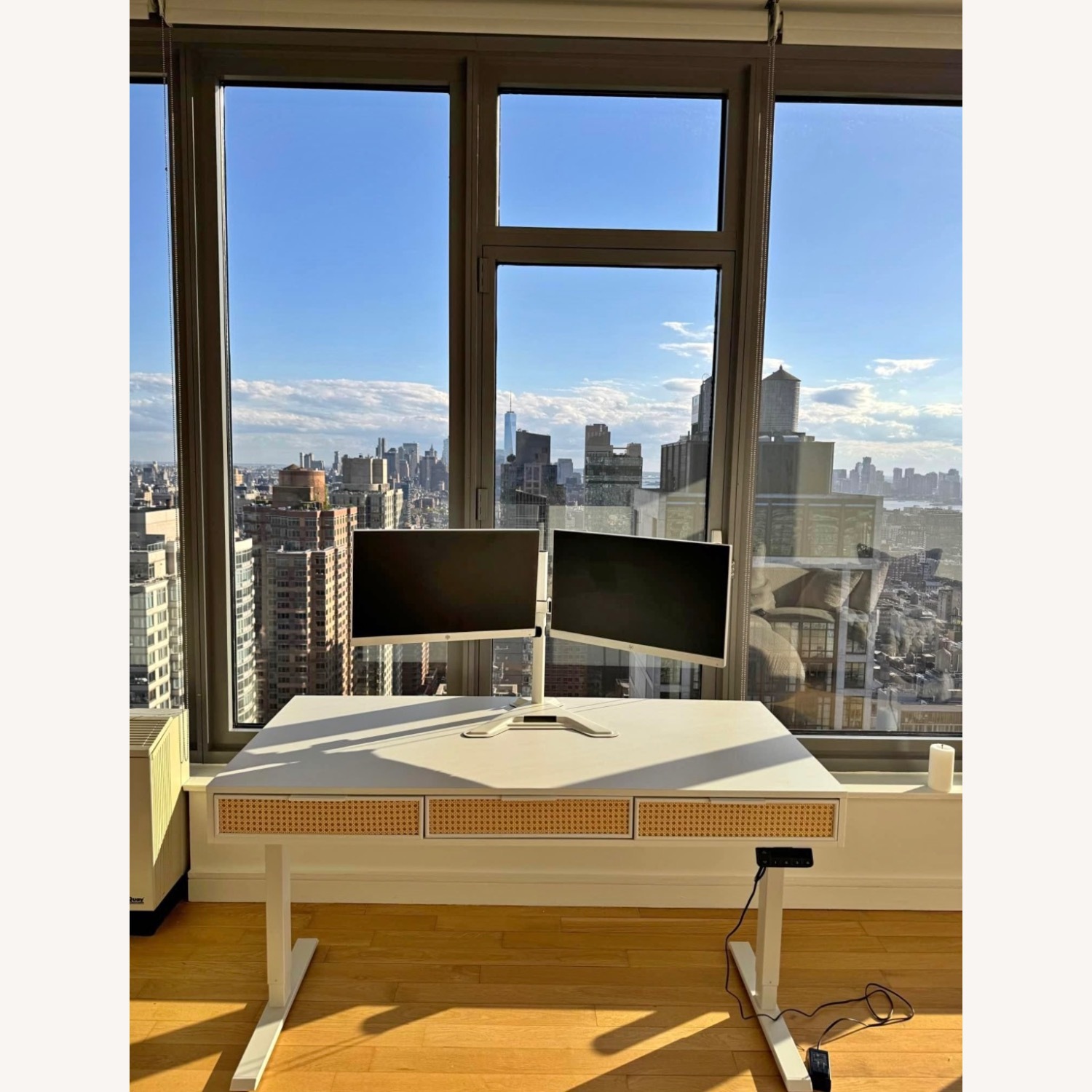 White & Rattan Standing Desk - image-1