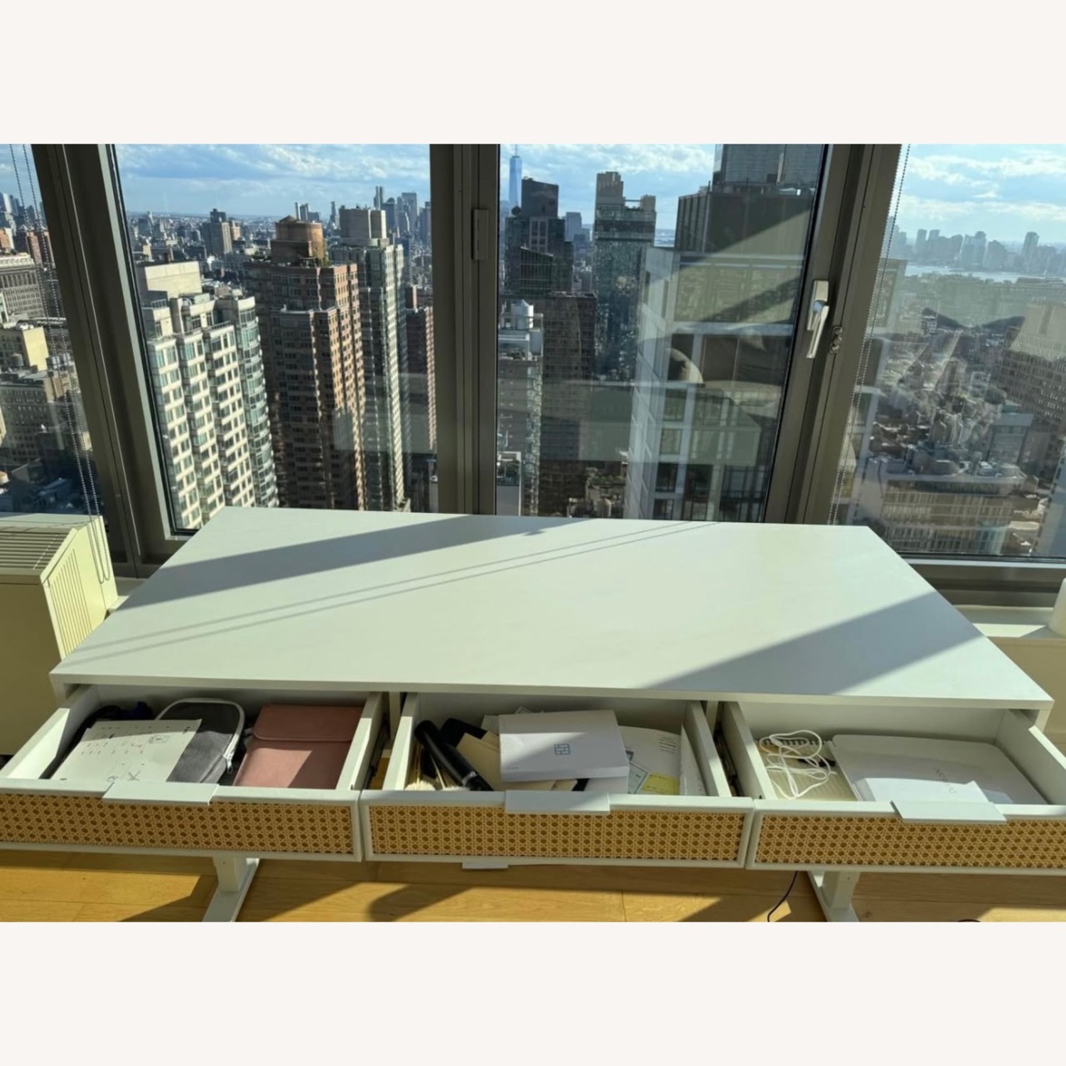 White & Rattan Standing Desk - image-3