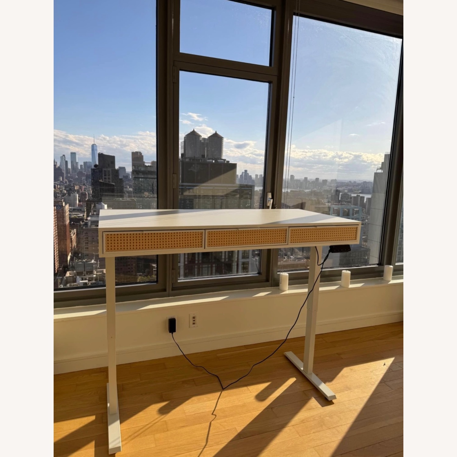 White & Rattan Standing Desk - image-6