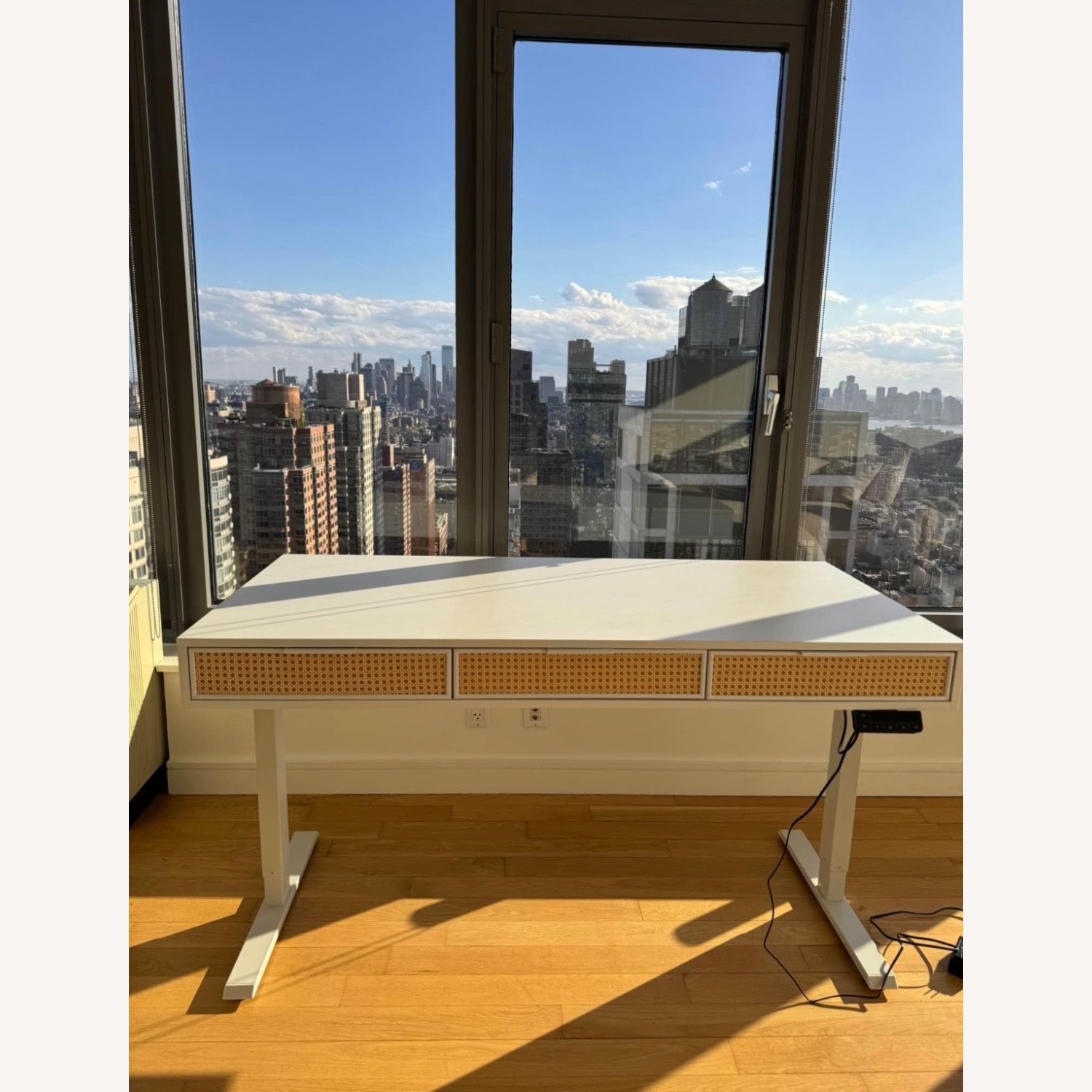 White & Rattan Standing Desk - image-5