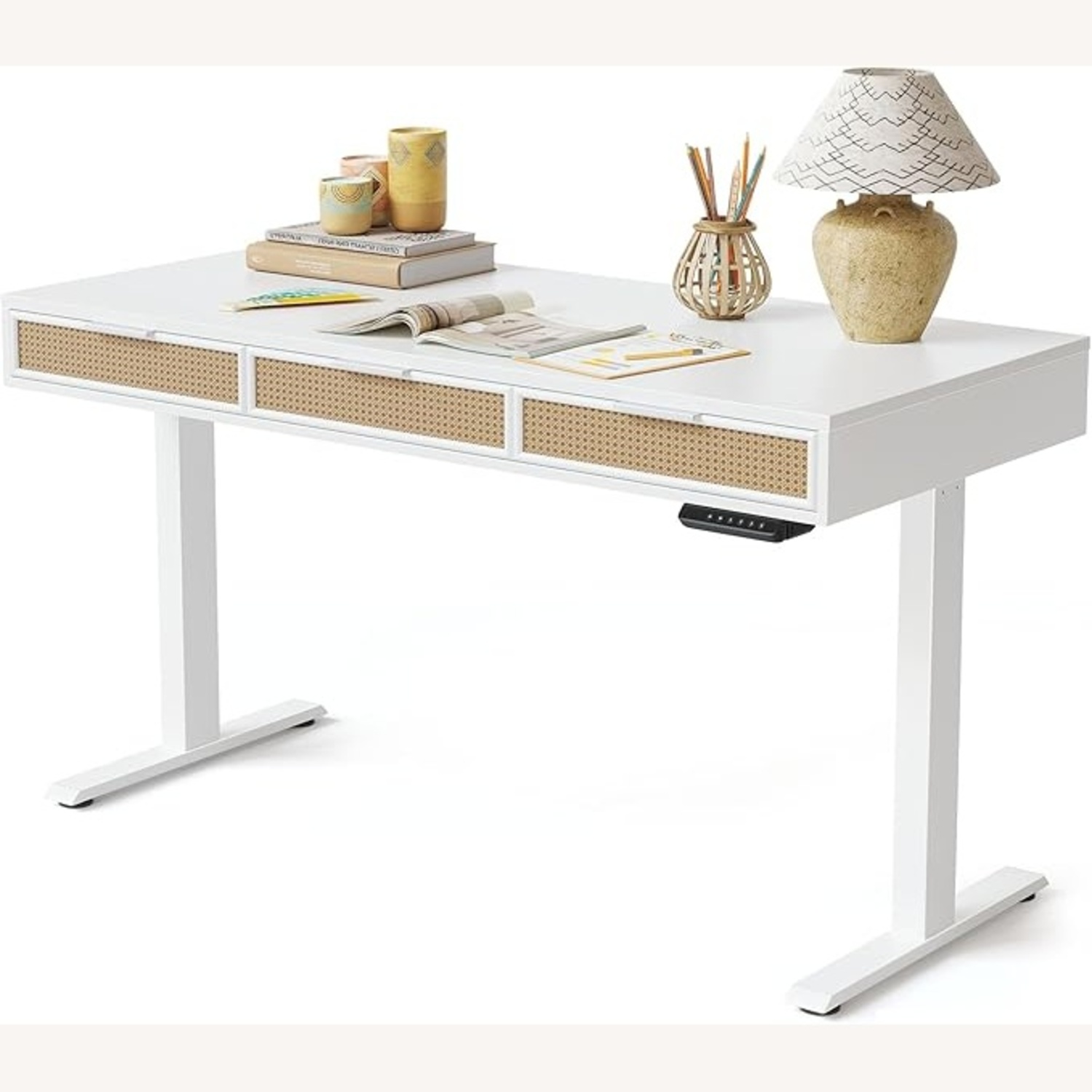 White & Rattan Standing Desk - image-7
