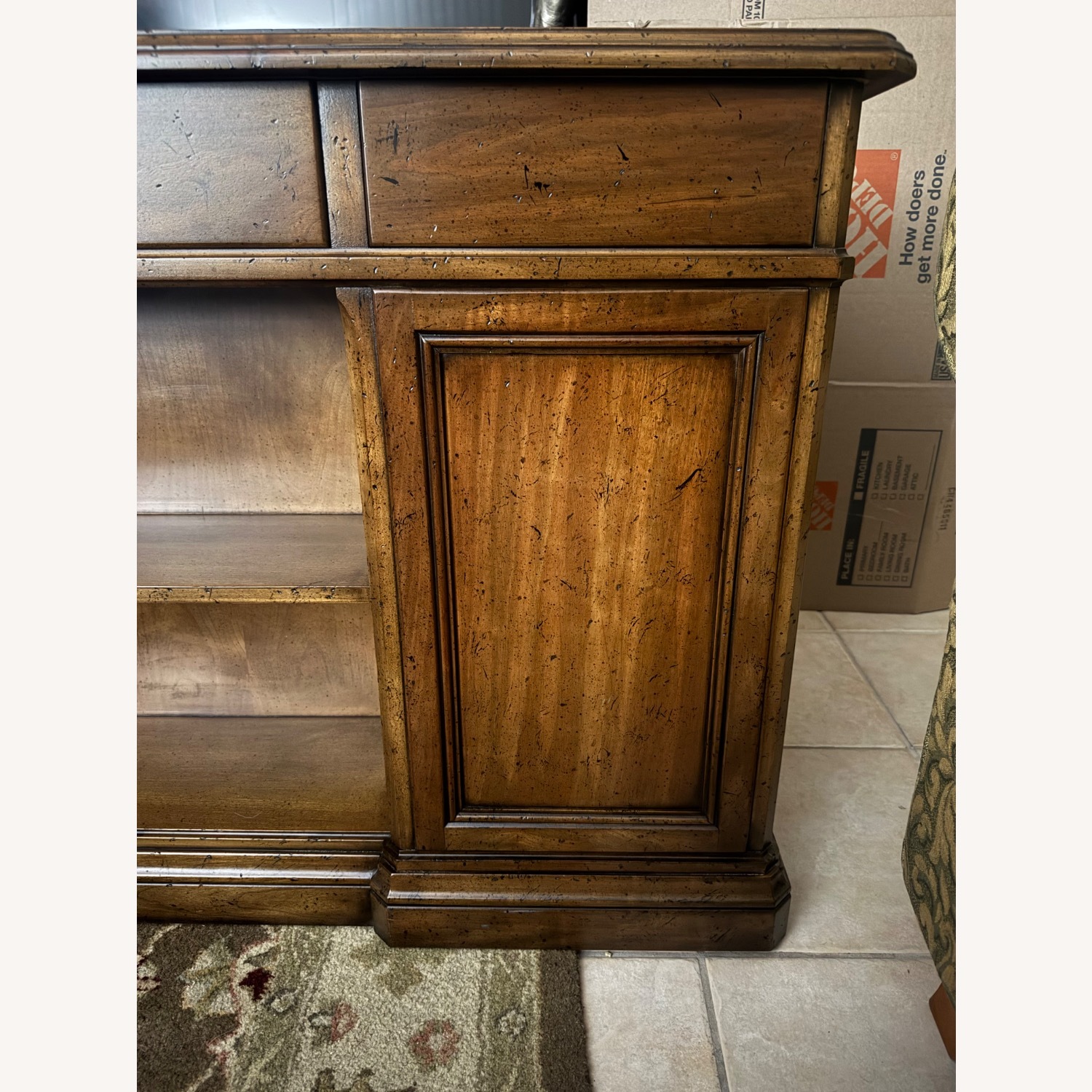 Vintage Partner’s Desk Double-Sided with Bookshelf - image-3