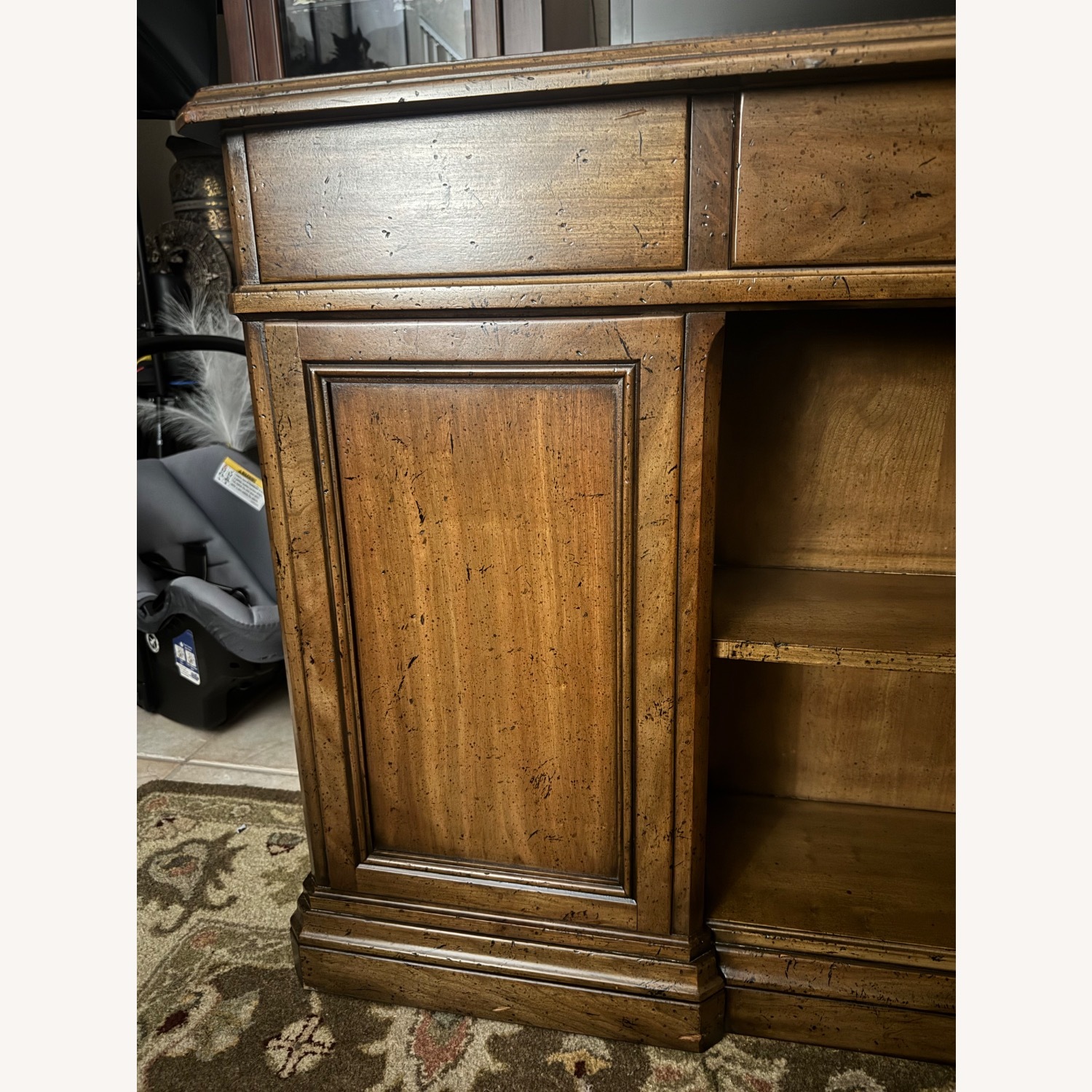 Vintage Partner’s Desk Double-Sided with Bookshelf - image-4