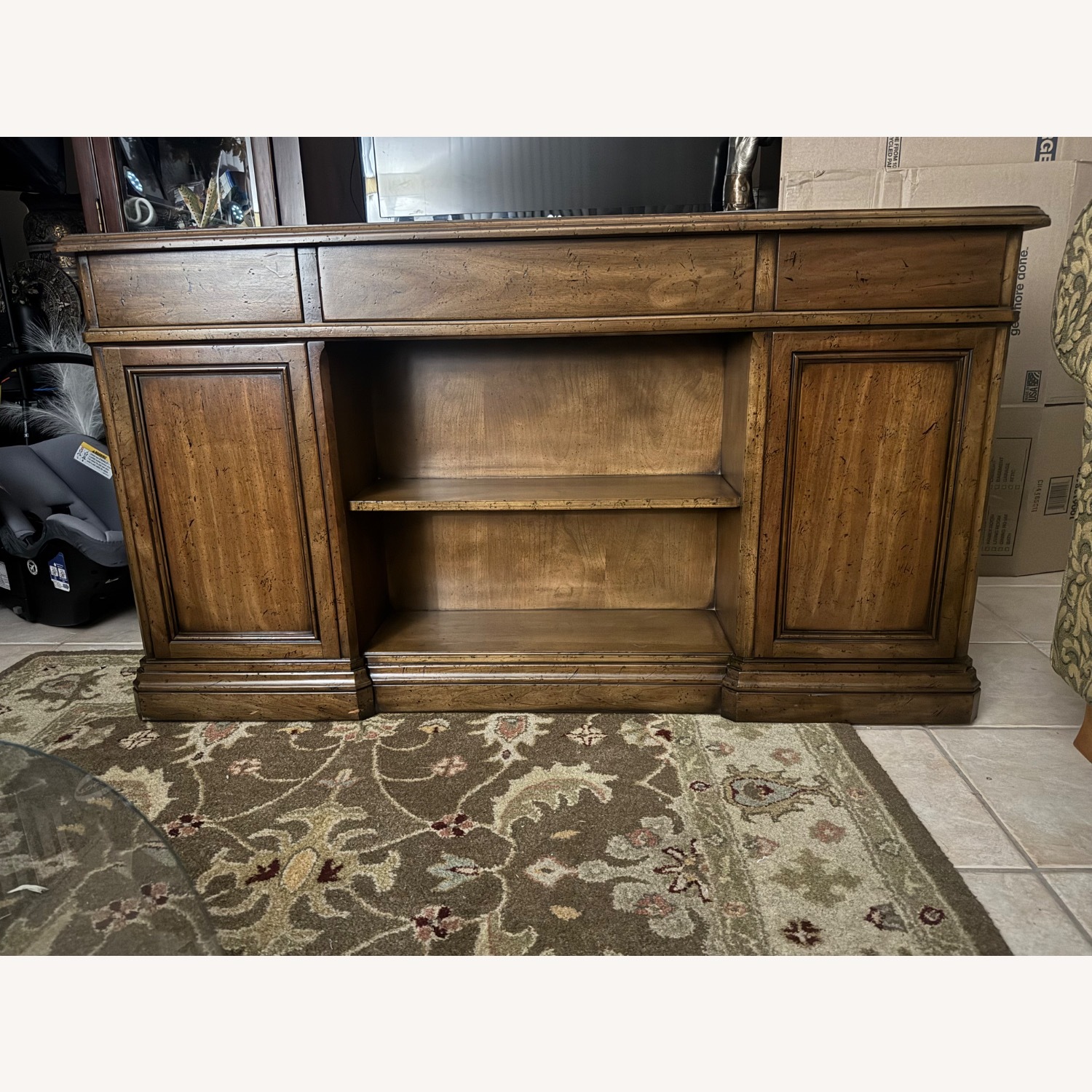 Vintage Partner’s Desk Double-Sided with Bookshelf - image-6