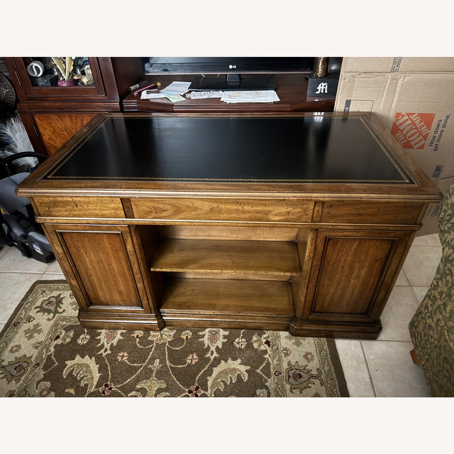 Vintage Partner’s Desk Double-Sided with Bookshelf - image-2