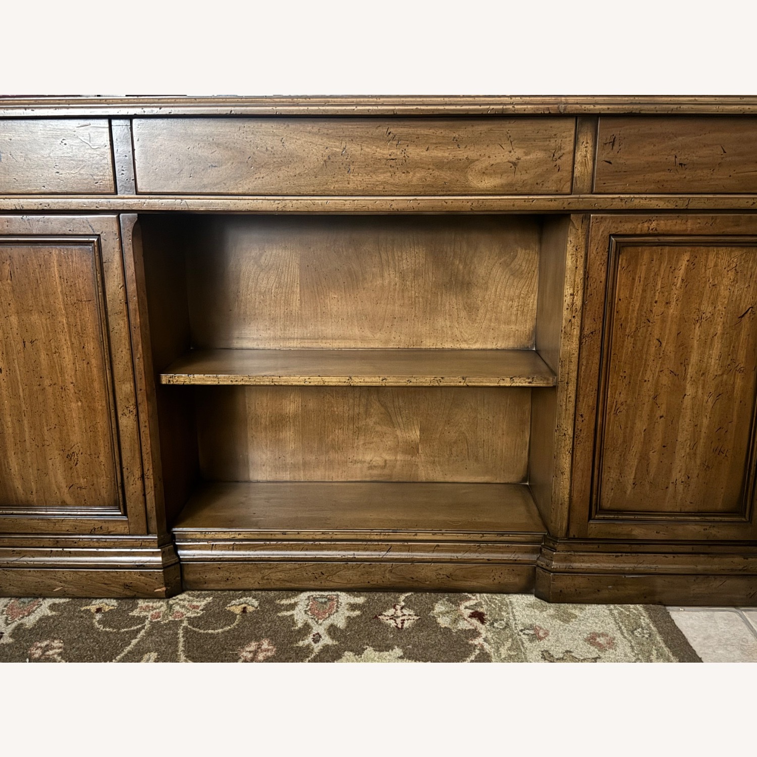 Vintage Partner’s Desk Double-Sided with Bookshelf - image-7