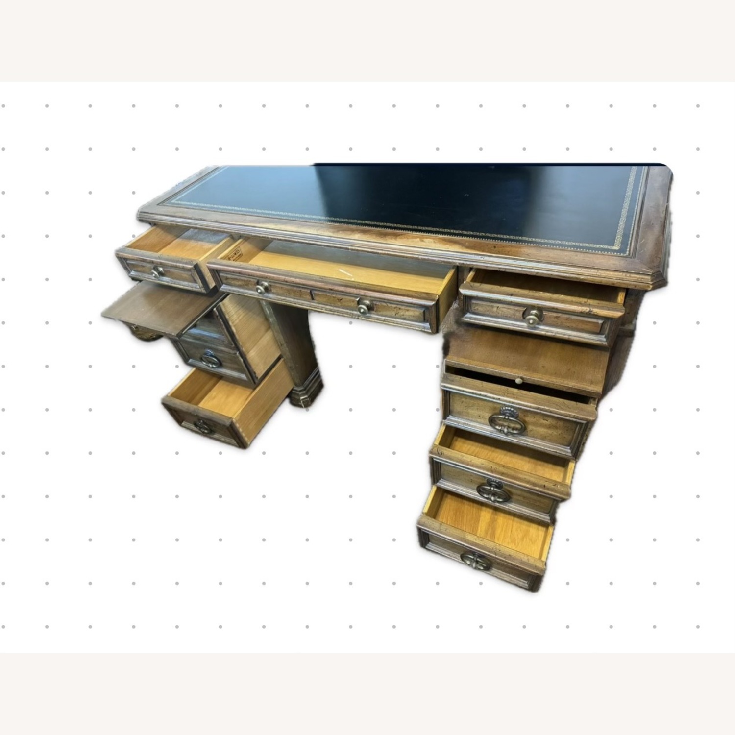 Vintage Partner’s Desk Double-Sided with Bookshelf - image-11