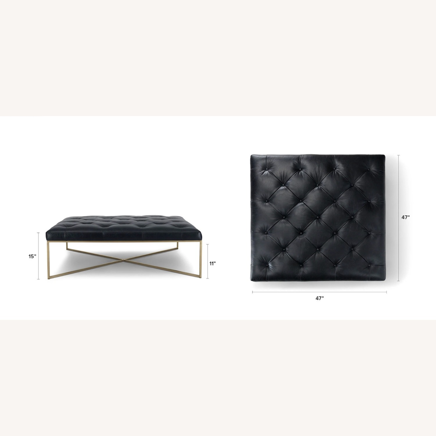 Article Tablet 47" Leather Square Ottoman - Charme Black - image-5