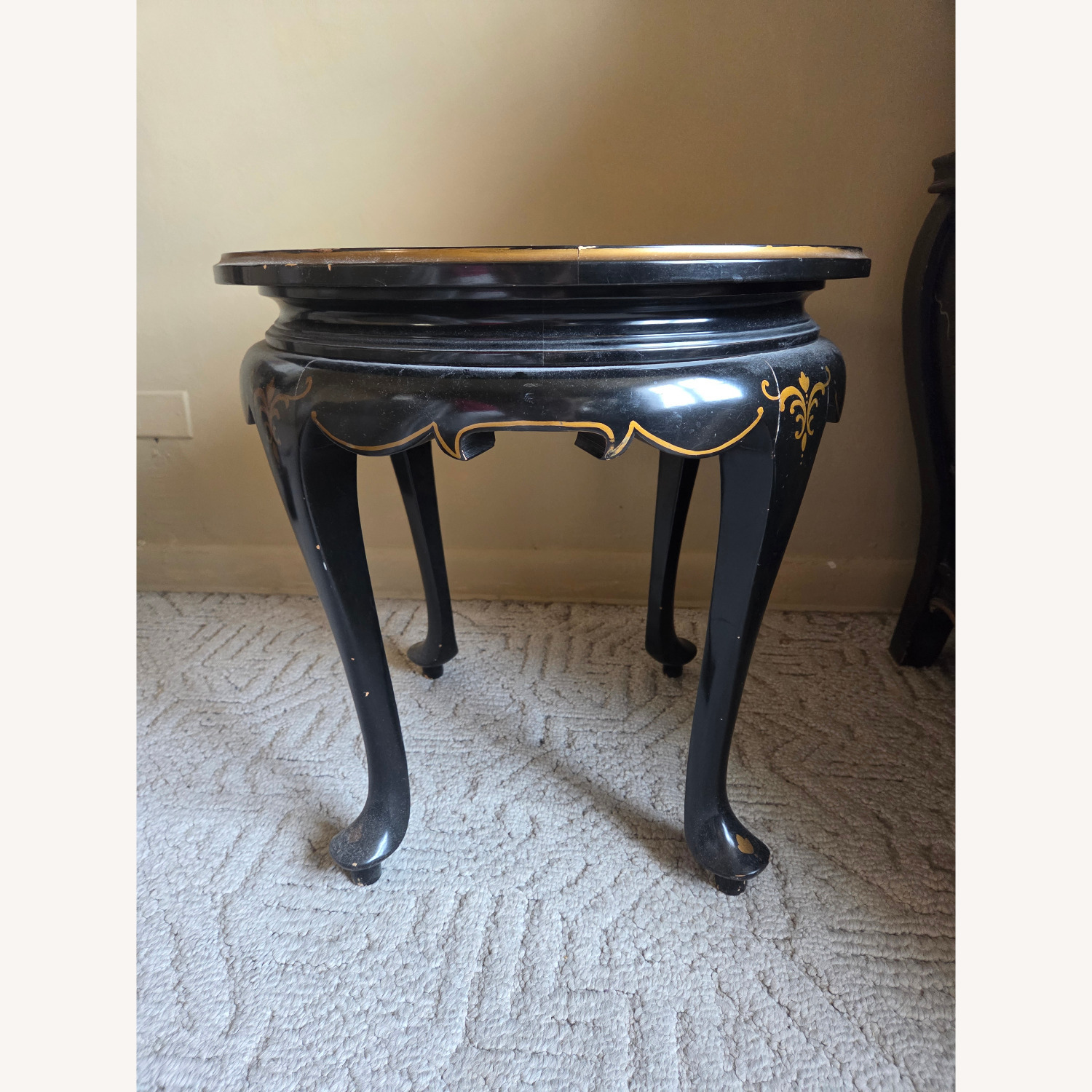  Vintage Black Lacquer Round Side Tables - image-1