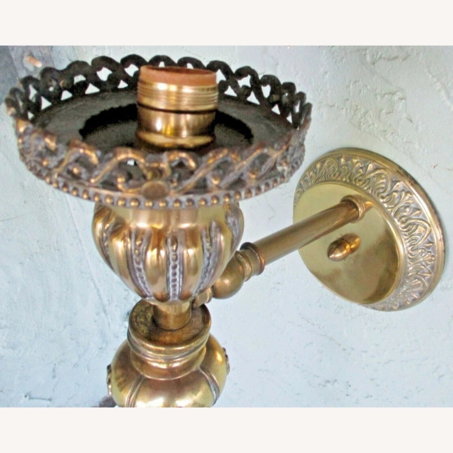 Victorian Tall Gilt Bronze Wall Lamp Sconce - image-3
