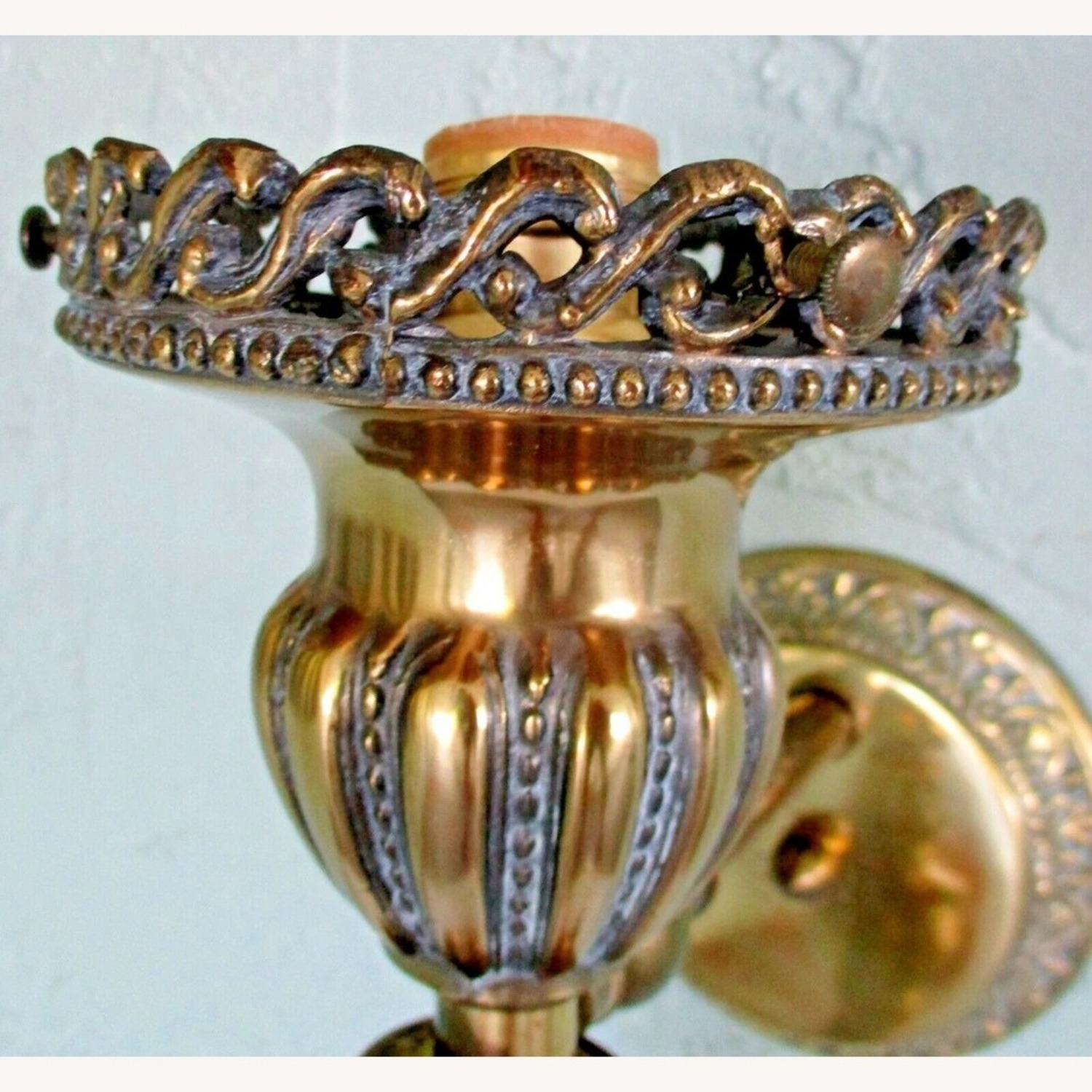 Victorian Tall Gilt Bronze Wall Lamp Sconce - image-4