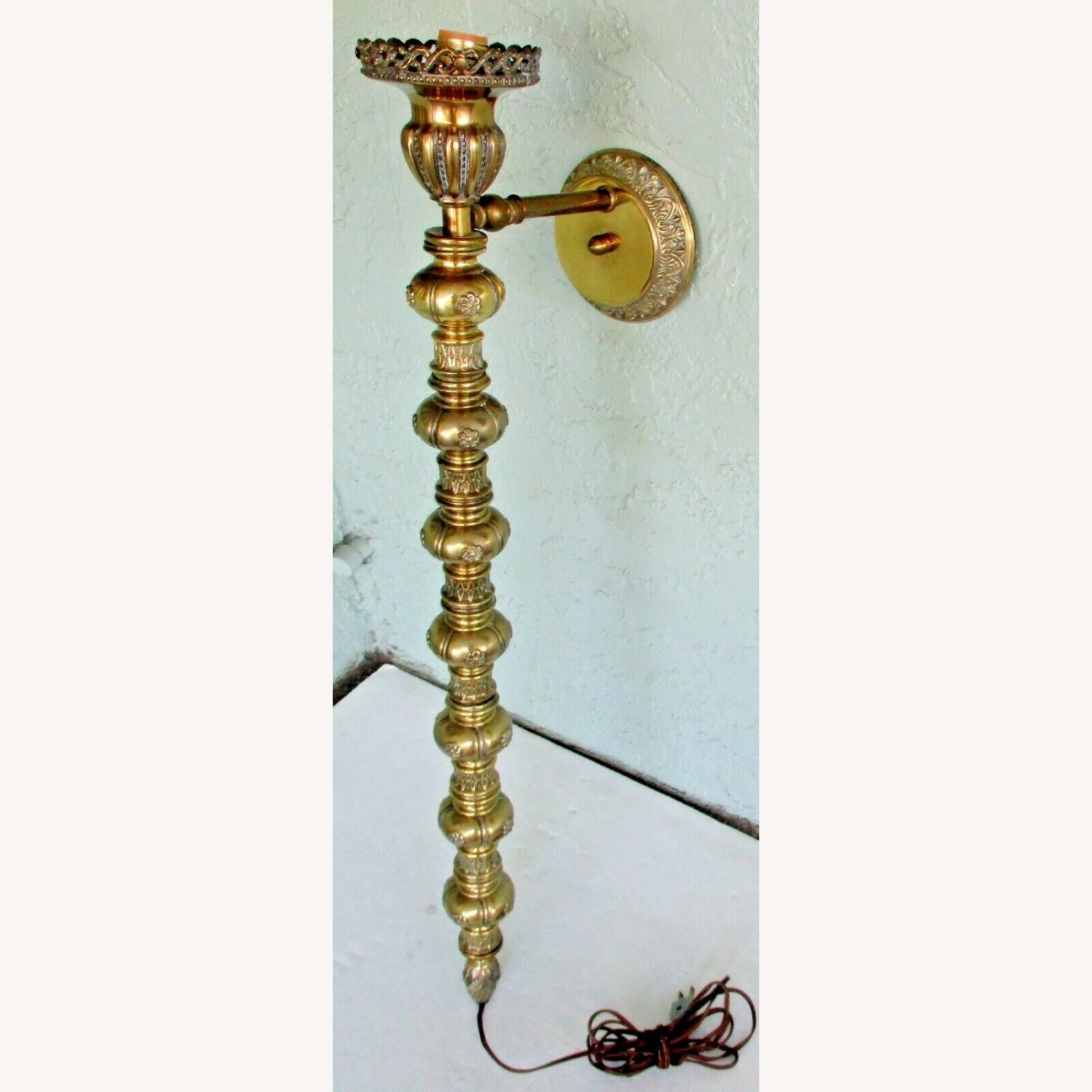 Victorian Tall Gilt Bronze Wall Lamp Sconce - image-1