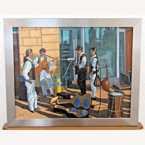 Used Robert Samick Streetside Musicians NYC Painting for sale on AptDeco