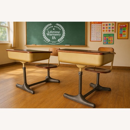 Used Mid-Century Cast Iron and Oak Swivel School Desks for sale on AptDeco