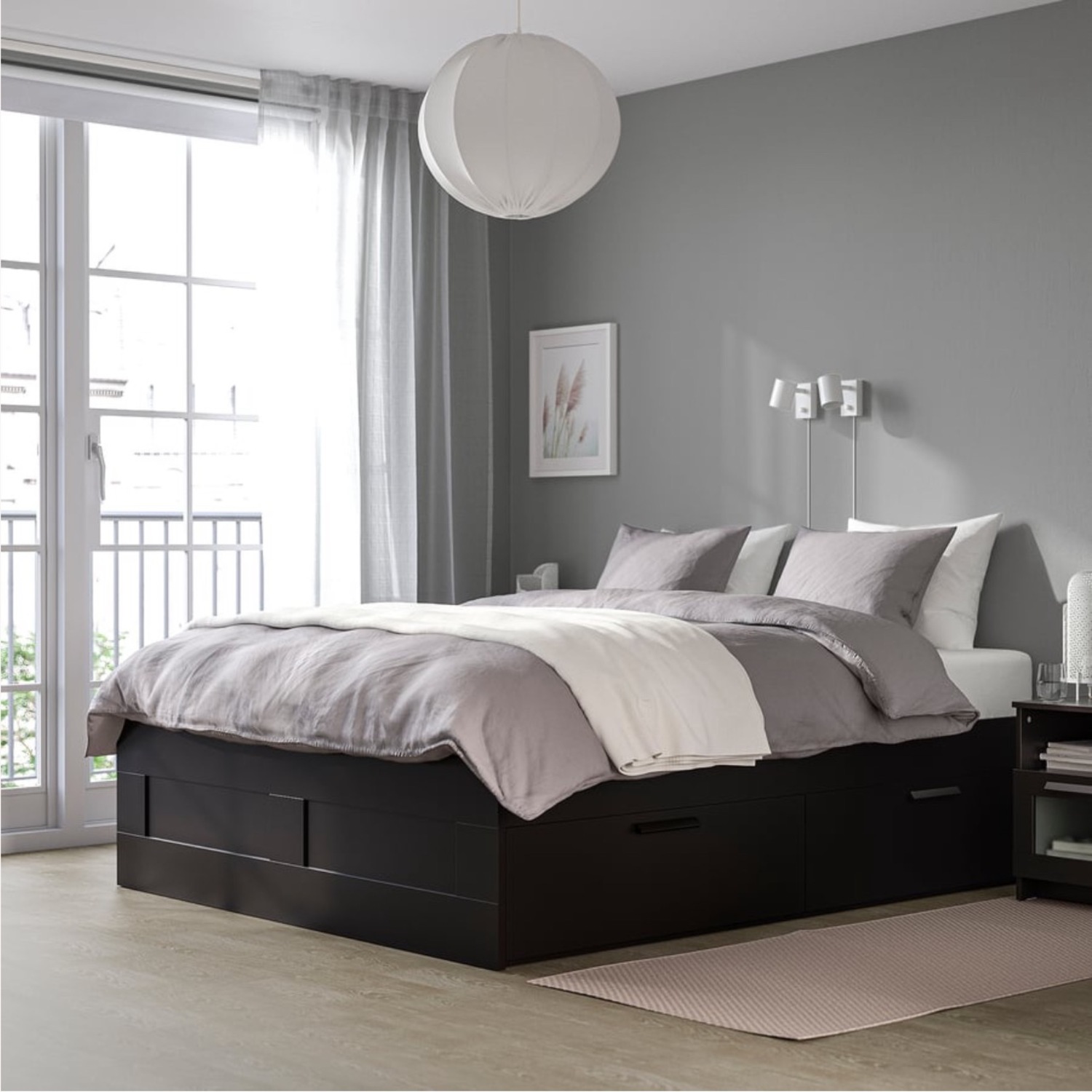 ベッドフレーム IKEA BRIMNES BRIMNES bed frame with storage, white/Luröy, Full - IKEA US